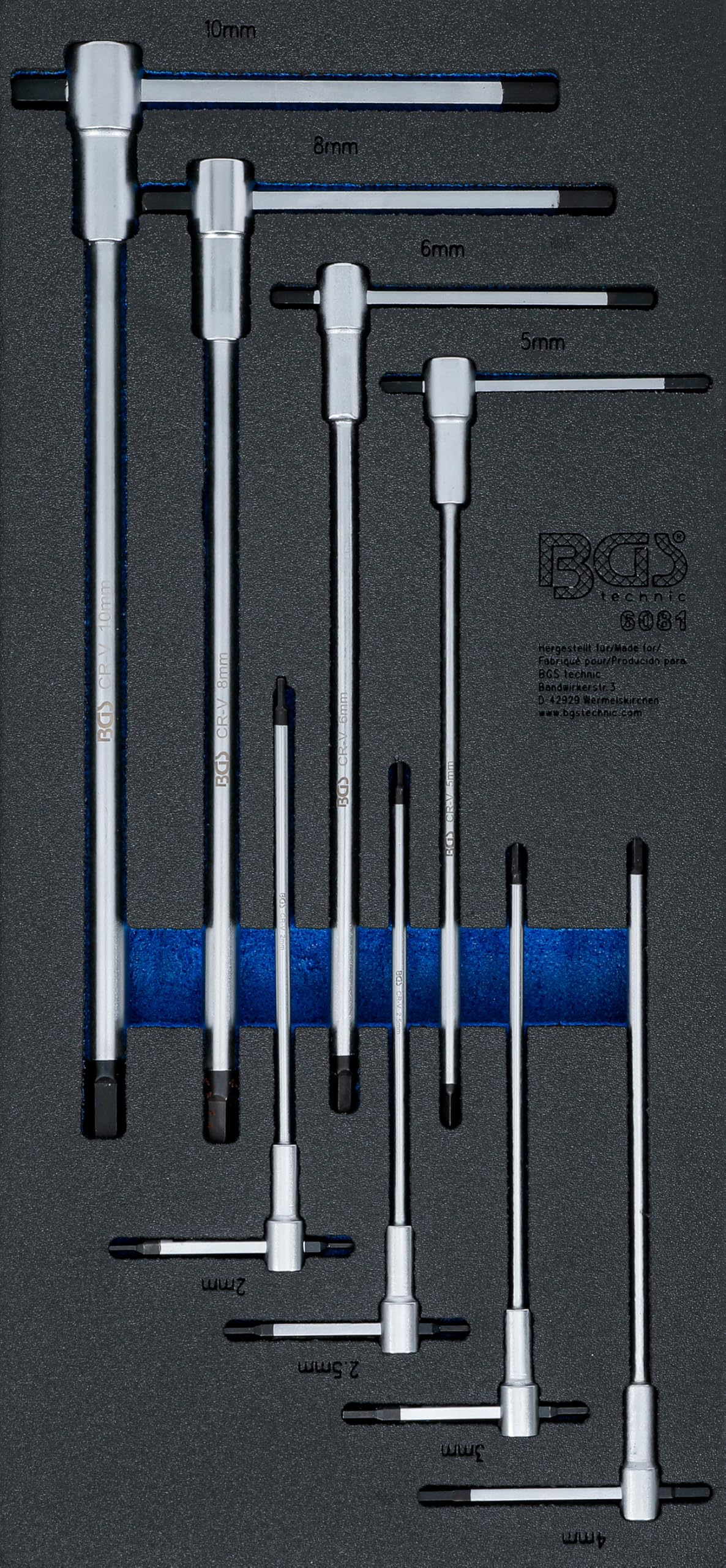 BGS 6081 | Modulo per carrelli portautensili 1/3: serie di cacciaviti con impugnatura scorrevole a T | esagono interno | 2 - 10 mm | 8 pz.
