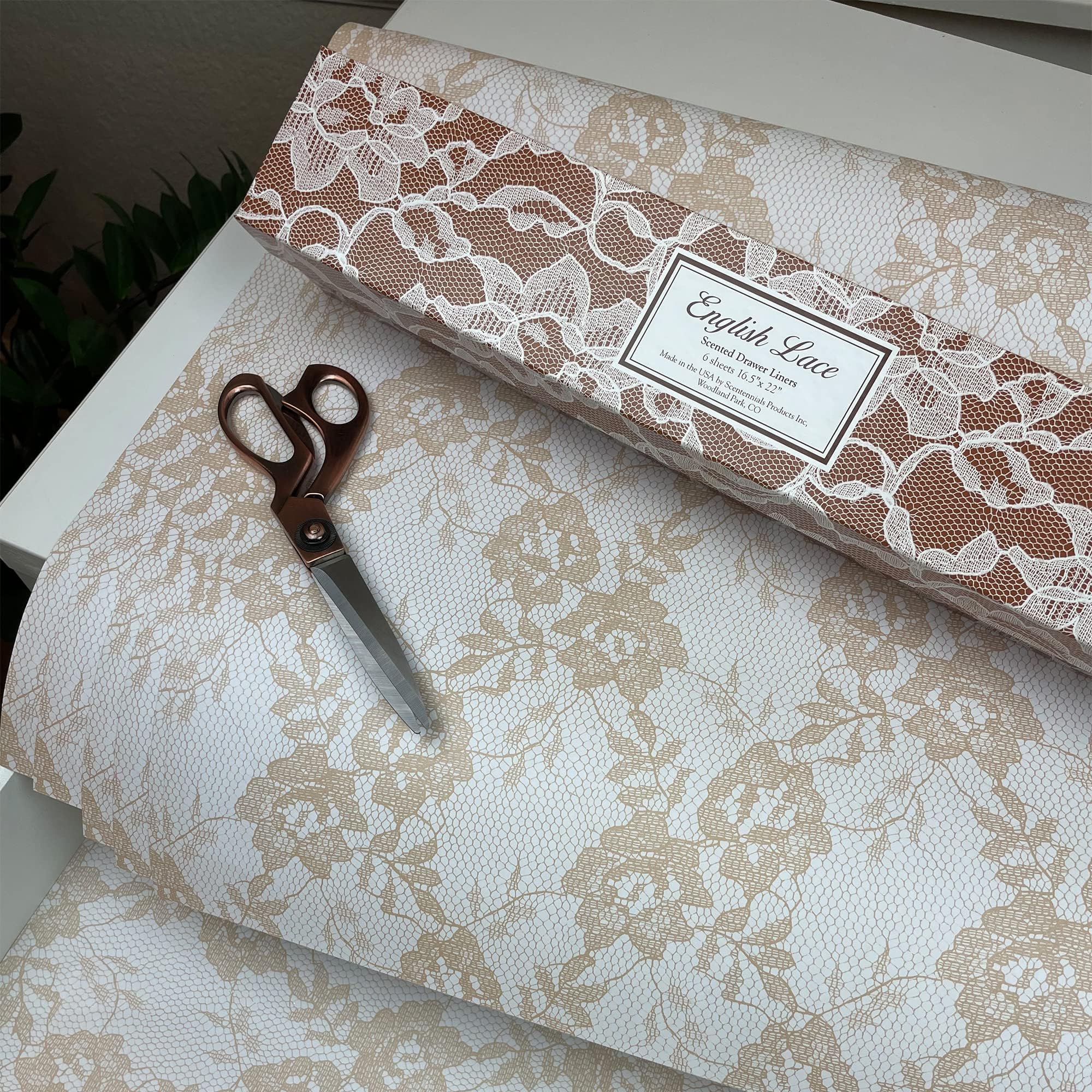English Lace Scented Drawer Liners - (16.5 x 22 Inch) Lace Fabric Print - Premium Quality Shelf Liner Sheets - Ideal for Kitchen, Drawer & Closet, Non-Adhesive Design