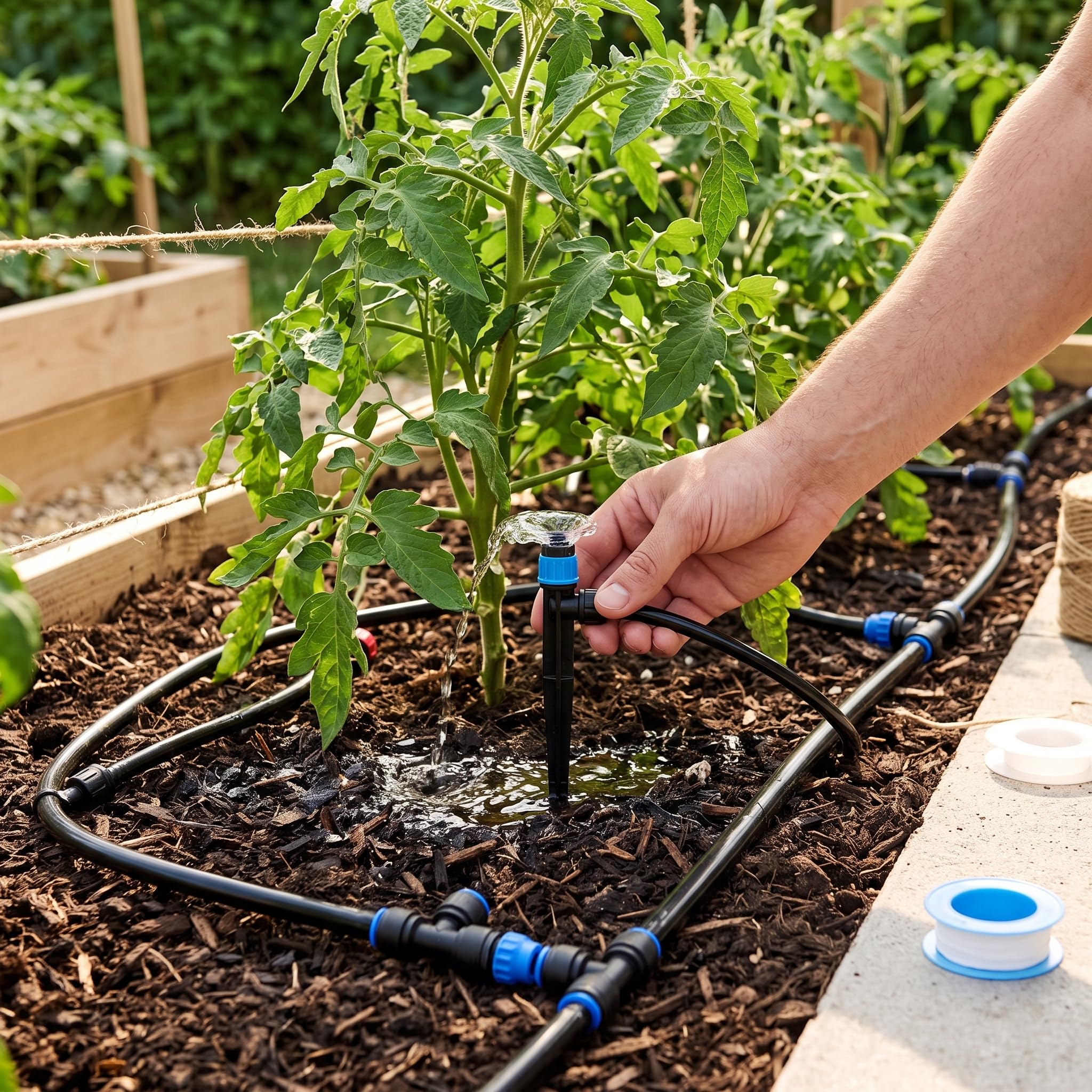 Kit irrigazione a goccia, irrigazione automatica con tubo irrigazione a goccia, regolabile connect, impianto giardino completo