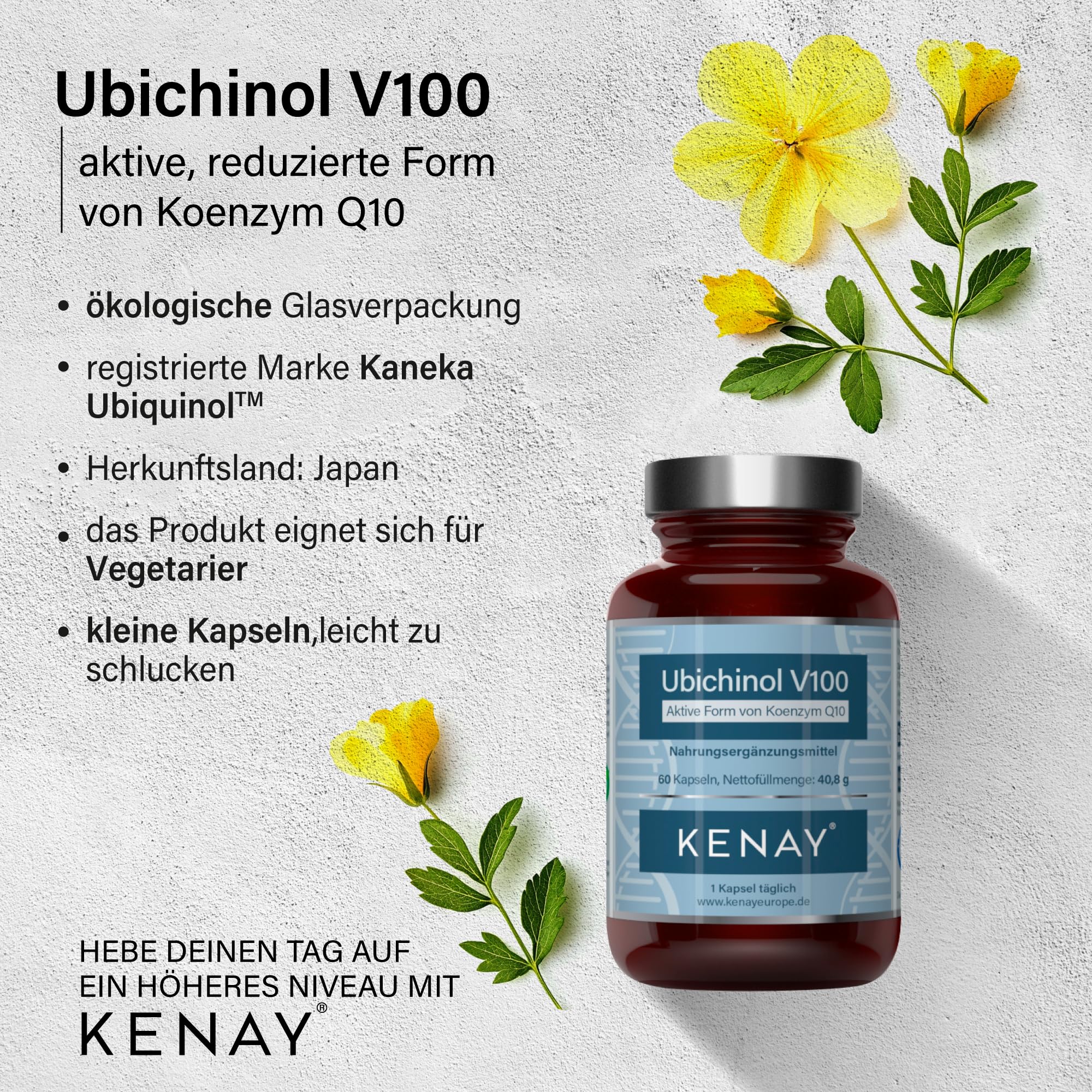 Ubichinol V100 | Aktive Form von Koenzym Q10 | 100mg 60 Kapseln
