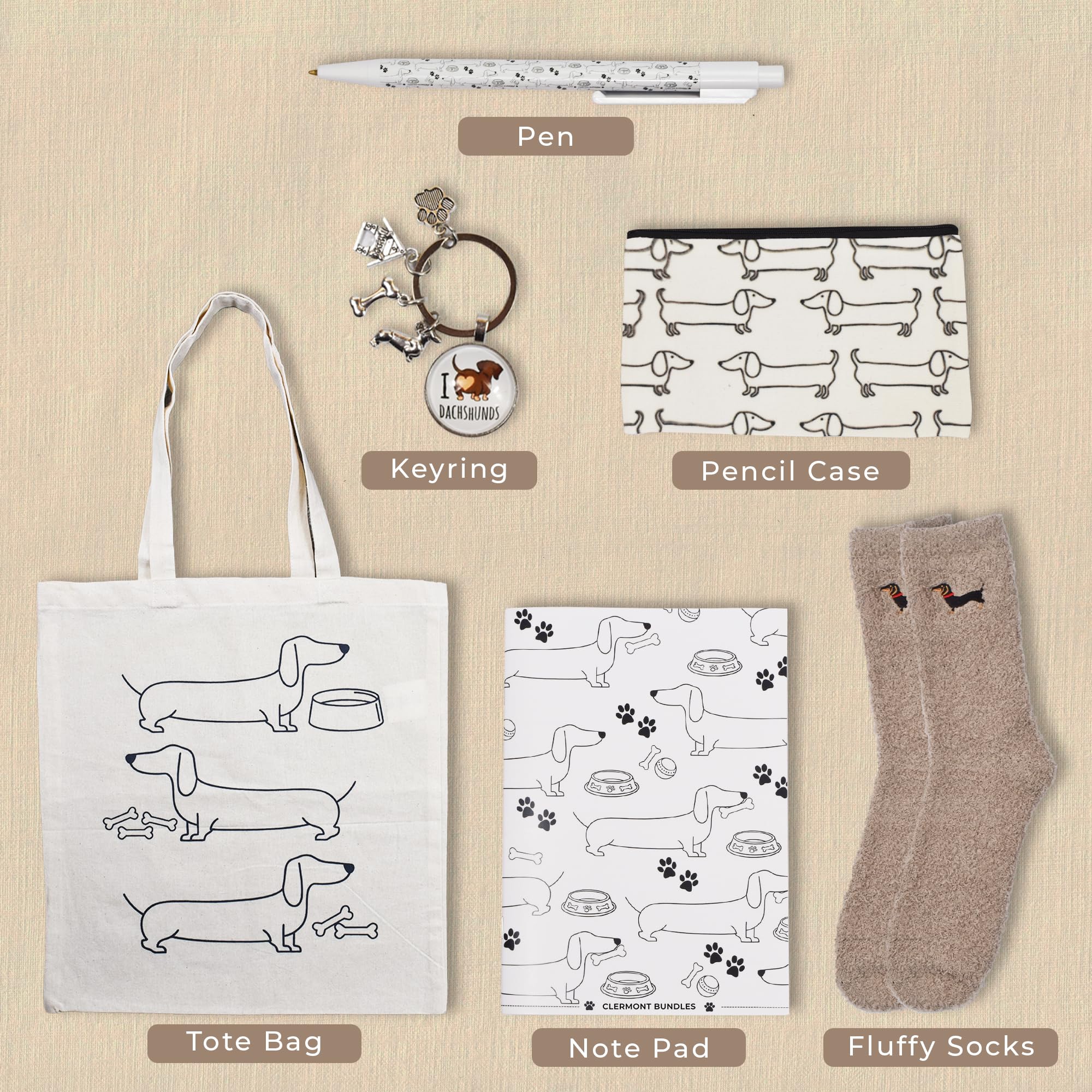 Clermont Bundles Dachshund Gift Set for Women & Men, Sausage Dog Gift Hamper. Bundled with Socks, Notepad & Pen, Keyring - Image 2