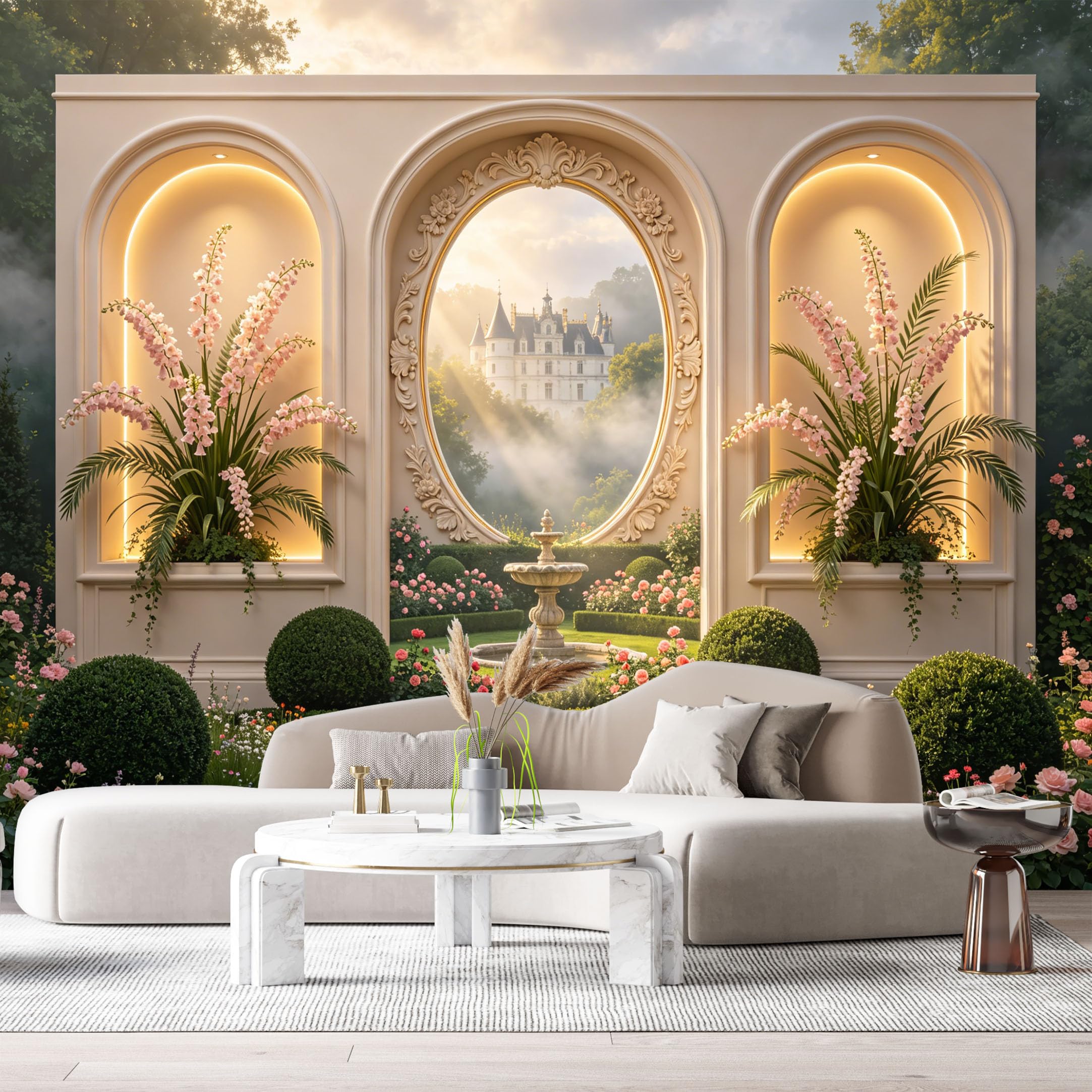 Custom Size Wall Murals Neoclassical Castle Fountain Floral Garden 3D Trompe l’oeil SelfAdhesive Wall Fabric Removable Large Wallpaper Photo for Living Room