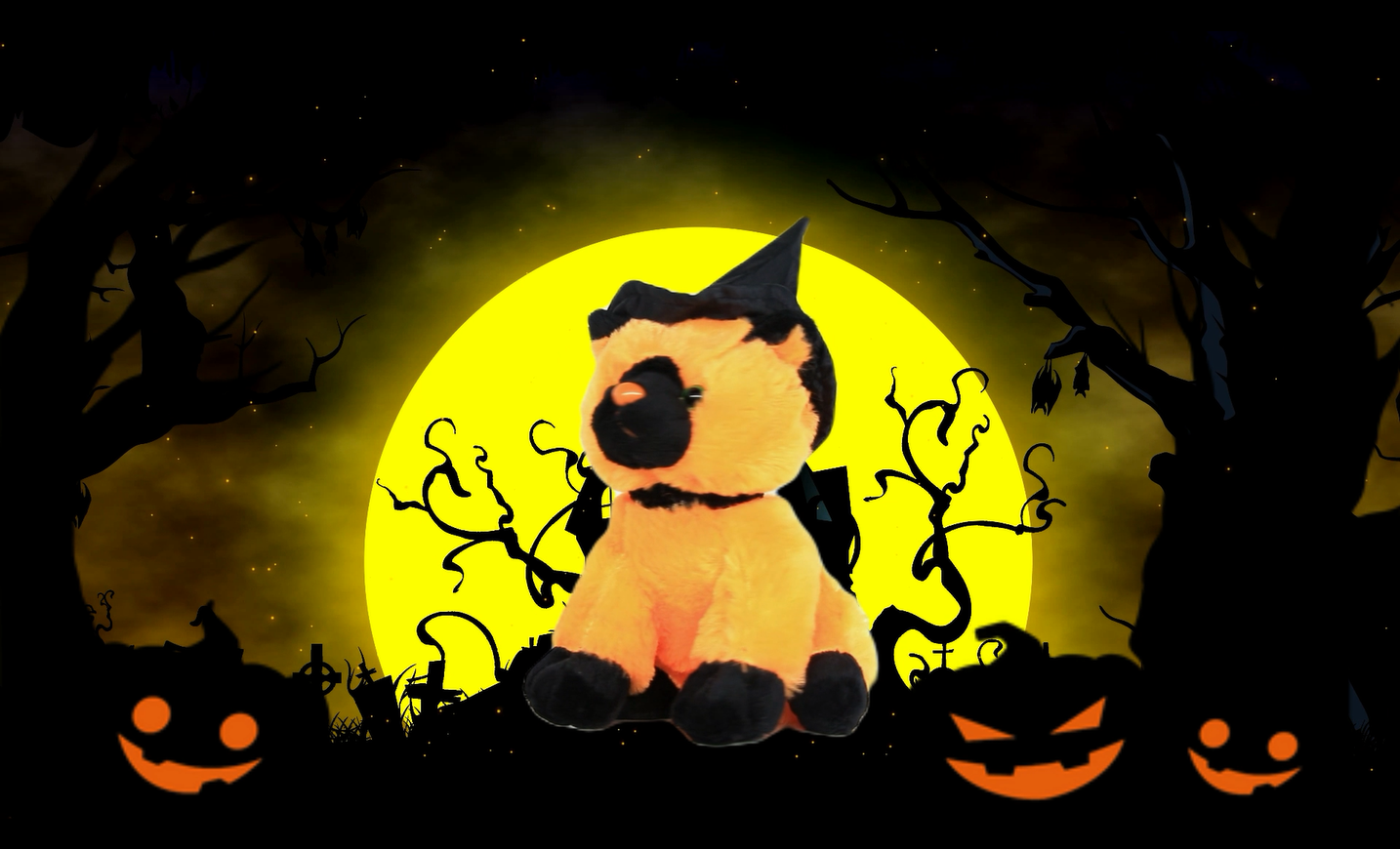 Amazon.com: Plushland Halloween Orange Witch Cat Stuffed Animal