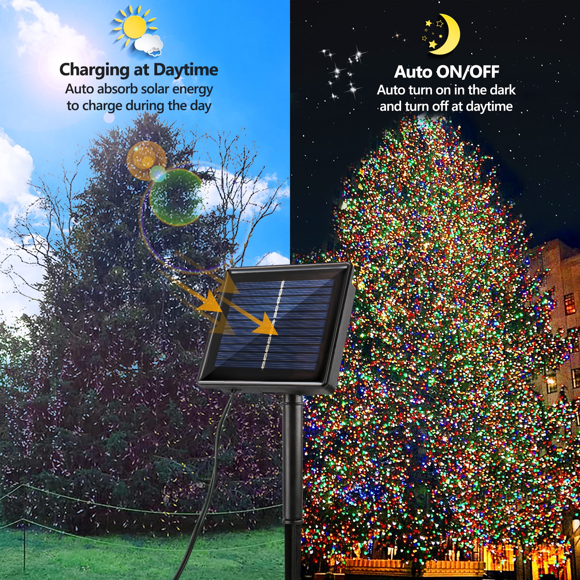 BrizLabs Luci Natalizie Solari Esterno, 32M 300 LED Lucine Stringa Natale Solare Esterni Catena Luminosa Interno 8 Modalità Decorazione per Albero di Natale Giardino Patio Balcone Cortile, Colorate