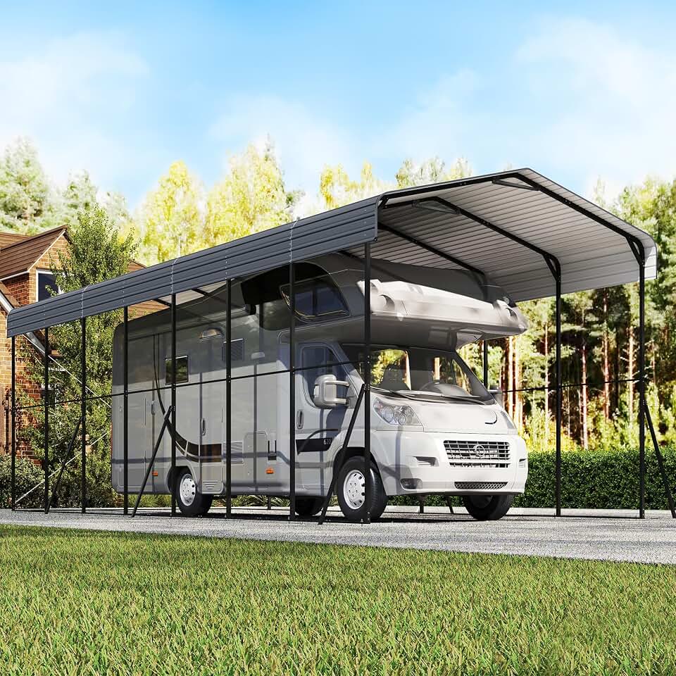 14x35x13 FT RV Heavy Duty Metal Carport, Gray