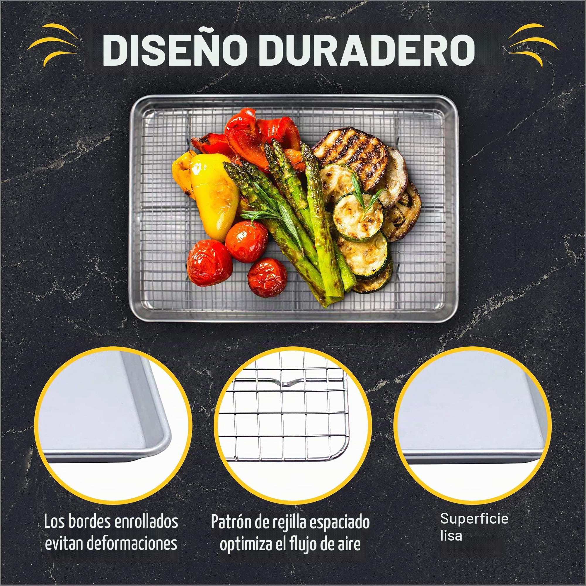 Bandeja de horno con rejilla de refrigeración, 46 x 33 cm, bandeja de aluminio y rejilla de acero inoxidable, ideal para galletas, pan y más