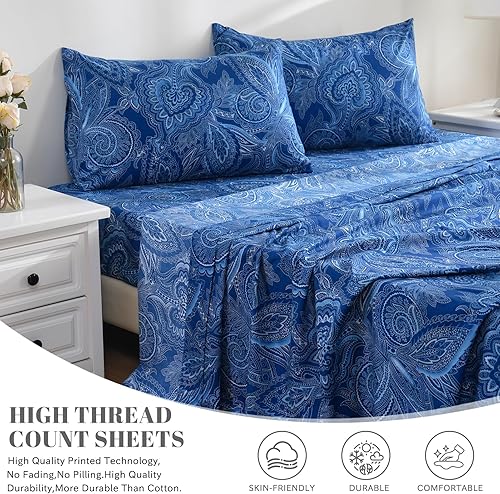 Miniatura 3 de Bedlifes - Juego de sábanas tamaño matrimonial ultrasuave, transpirable, bolsillo profundo de flores sedosas, 100% microfibra, 4 piezas, tamaño