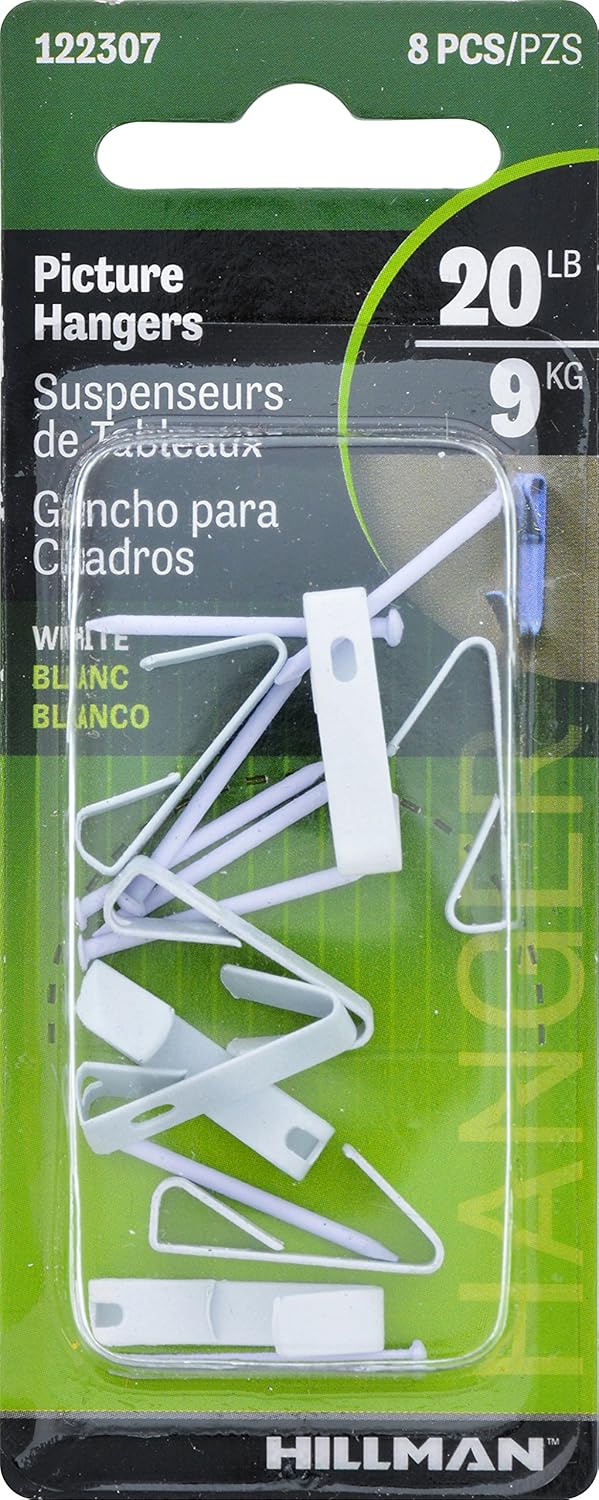 Hillman 122307 White Conventional Picture Hanger - 8 Pack