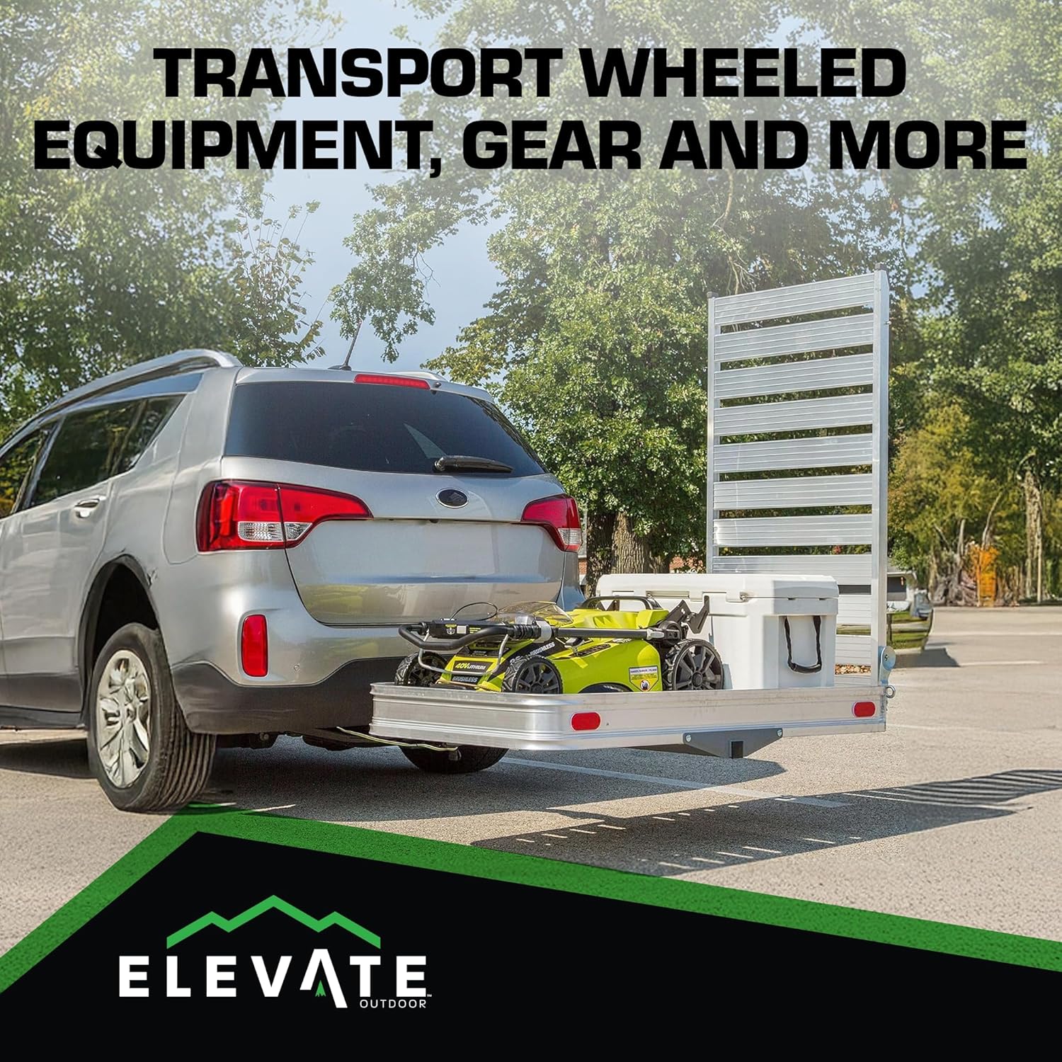 Elevate Outdoor Lightweight Aluminum Tray Premium Cargo Carrier, 58" Loading Ramp for Class III or IV 2" Hitch Receiver, Extra-Large 500 lbs Capacity