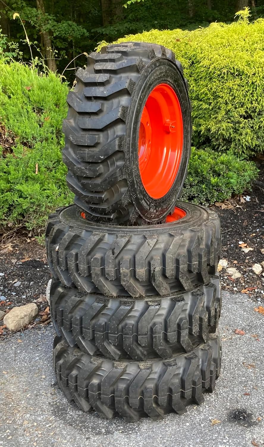 Galaxy Tires Set 4 Heavy Duty 10-16.5 Skid Steer Tires on Wheels (8 lug) for Bobcat - 10PLY