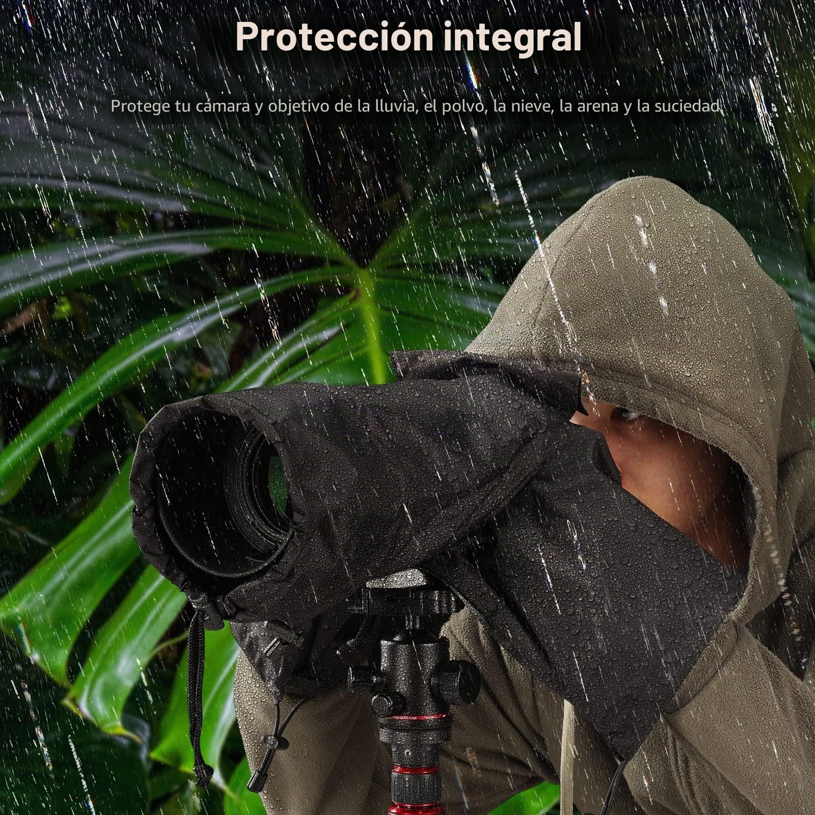 NEEWER Protector de Lluvia para Cámara, Impermeable Nylon Duradero Tamaño Pequeño Compatible con Canon Sony Nikon DSLR Cámara Vlog sin Espejo y Lente hasta 200mm, con Mangas, Cordones, Ventana, PB003