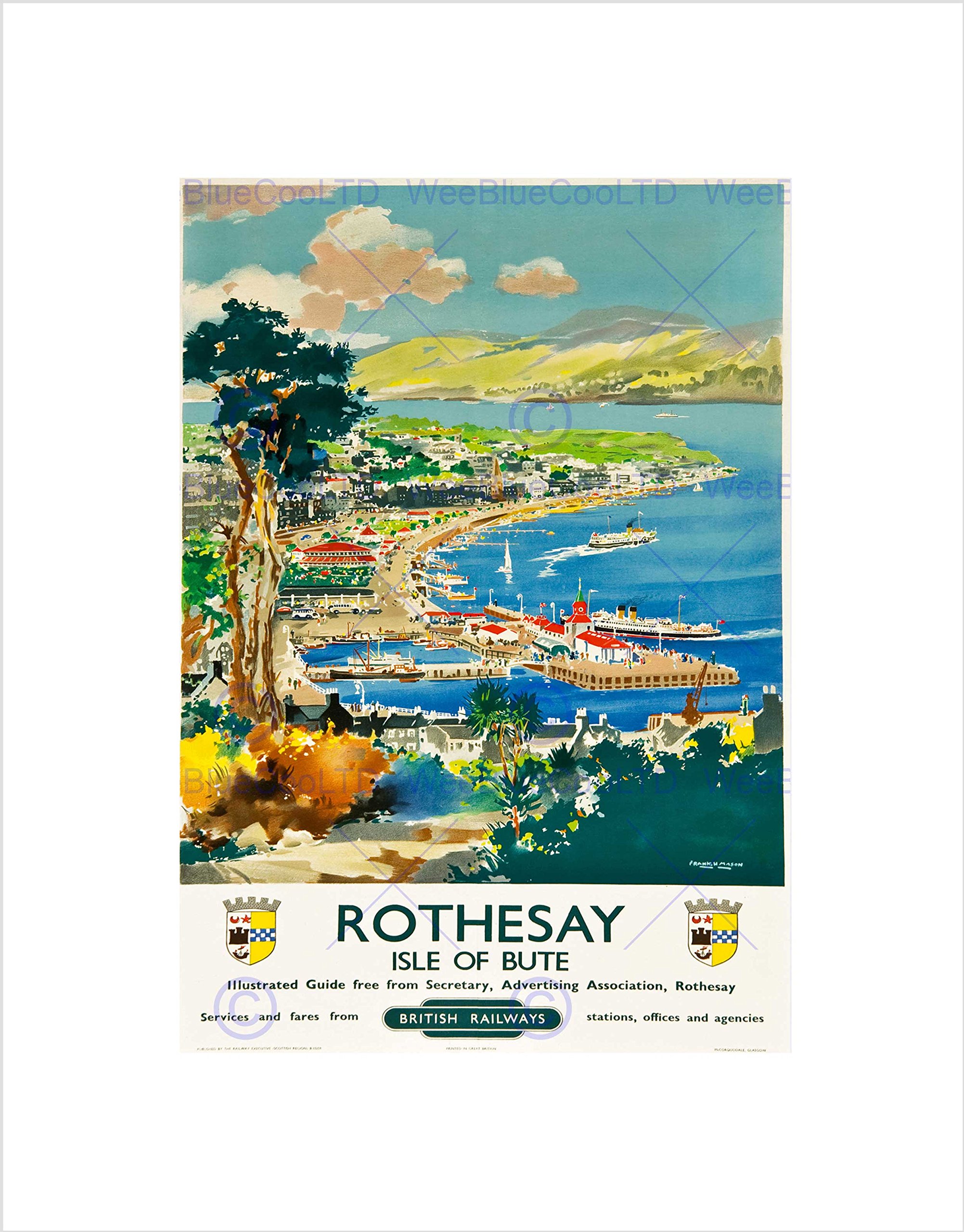 Wee Blue Coo TRAVEL ROTHESAY ISLE OF BUTE BRITISH RAILWAYS HARBOUR RIVER ART PRINT B12X7883