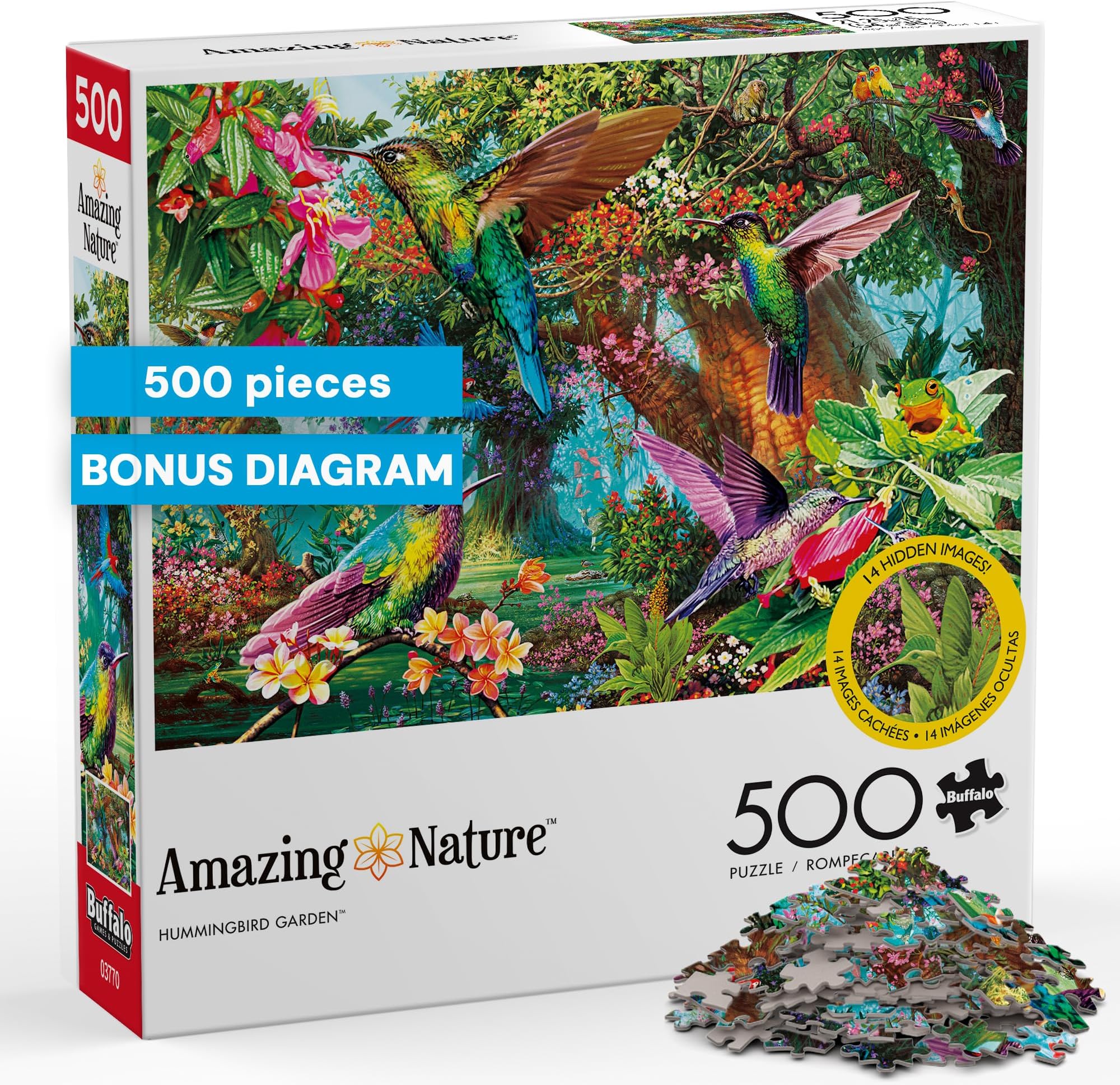 Hummingbird Garden - 500 Piece Jigsaw Puzzle for Adults | Art by Steve Read, Made in USA, Recycled Board, Finished Size 21 x 15 in, Includes Poster, Frameable Art, Giftable
