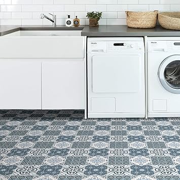 WallPops FP2951 Leyton Peel & Stick Floor Tiles, Blue, 12 x 12 inches