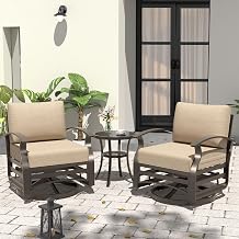 3 Pieces Outdoor Aluminum Swivel Rocker Chairs,Patio Rocking Chairs with Coffee Table&Thick Cushions Patio Furniture Sets for Porch Garden,Sand