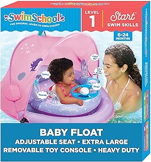SwimSchool Infant Baby Pool Floats, Free Swimming, Super Buoyant – Ages 6-24 Months – Multiple Colors/Styles – Adjustable Canopies and Seats, Splash & Play Baby Floaties