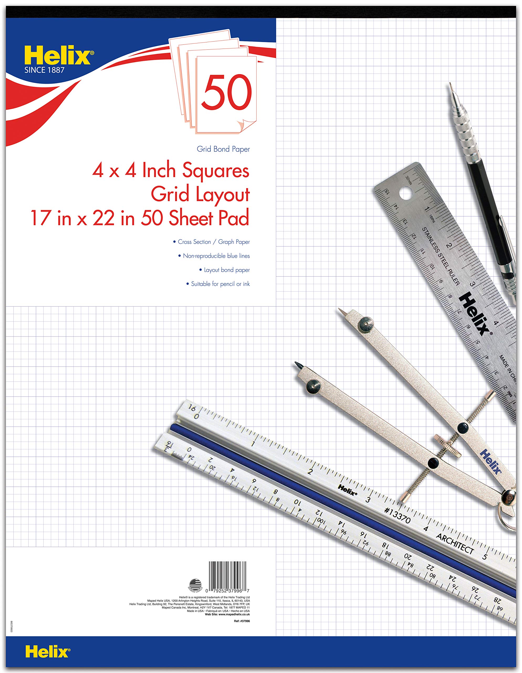 Helix Bond Pad, 4 X 4 Grid, 17 x 22 Inches, 50 Sheets, White (37996)