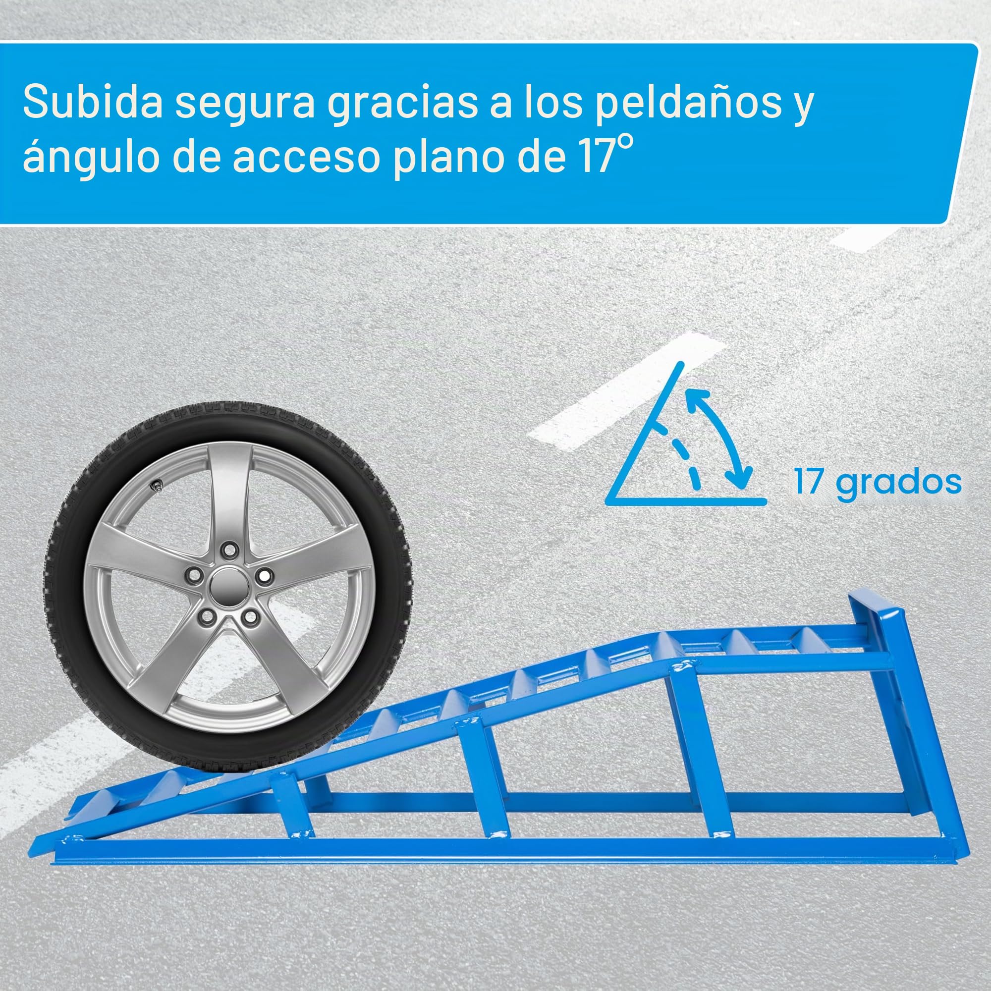 Cartrend 50156 Set de Rampas Extra Sólidas y Anchas, Soporta 1600kg, Ancho de Rueda hasta 225 mm