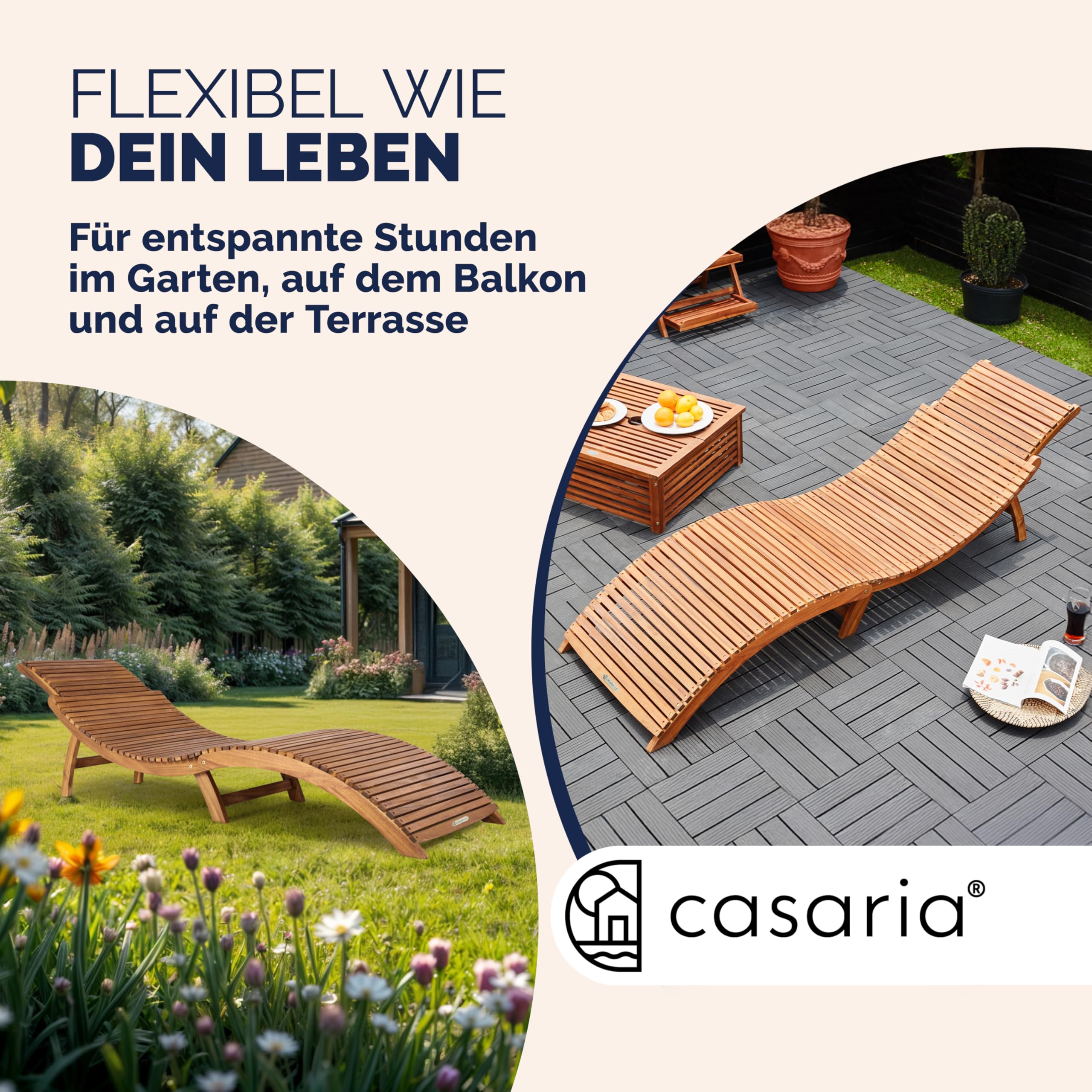 Casaria® Sonnenliege Klappbar Holz FSC®-Zertifiziert 320kg Belastbarkeit 190x60cm Tragegriff Kofferfunktion Garten Balkon Terrasse Gartenliege Klappliege Akazie