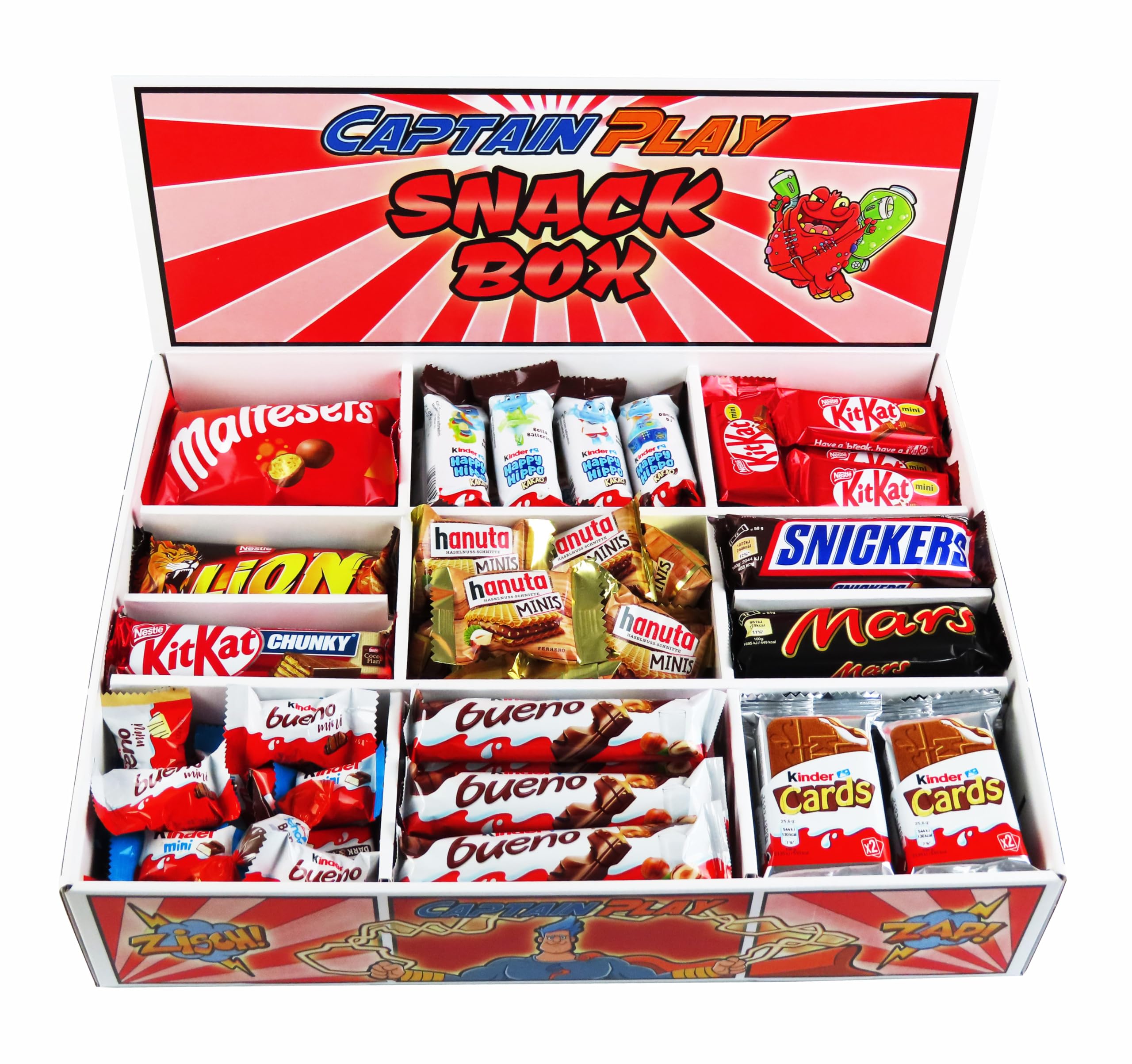 CAPTAIN PLAY | Caja de Snacks con 70 Barritas de Chocolate | 11 Variedades | 2 kg de Dulces