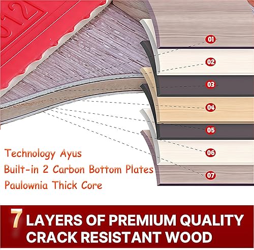 Miniatura 4 de Raquetas de ping pong de fibra de carbono, raquetas de tenis de mesa de nivel profesional para un control superior, hoja de 7 capas, goma premium,