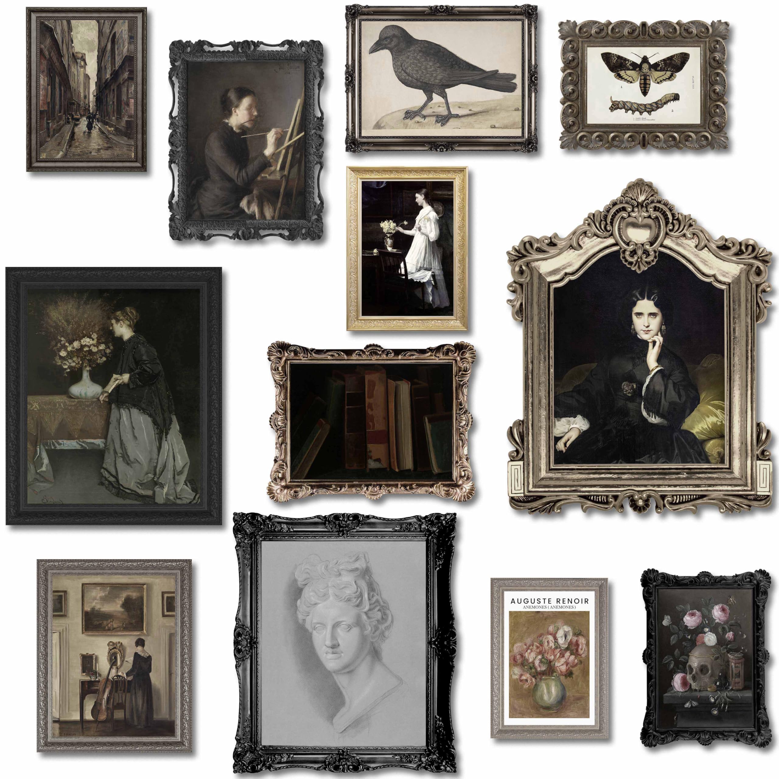 LANCHI95 12PCS Dark Academia Decor – Antique Victorian Portrait Prints, Moody Vintage Ladies Wall Decor for Bedroom, Gothic Aesthetic Room Decorations - UNFRAMED (Dark 7)