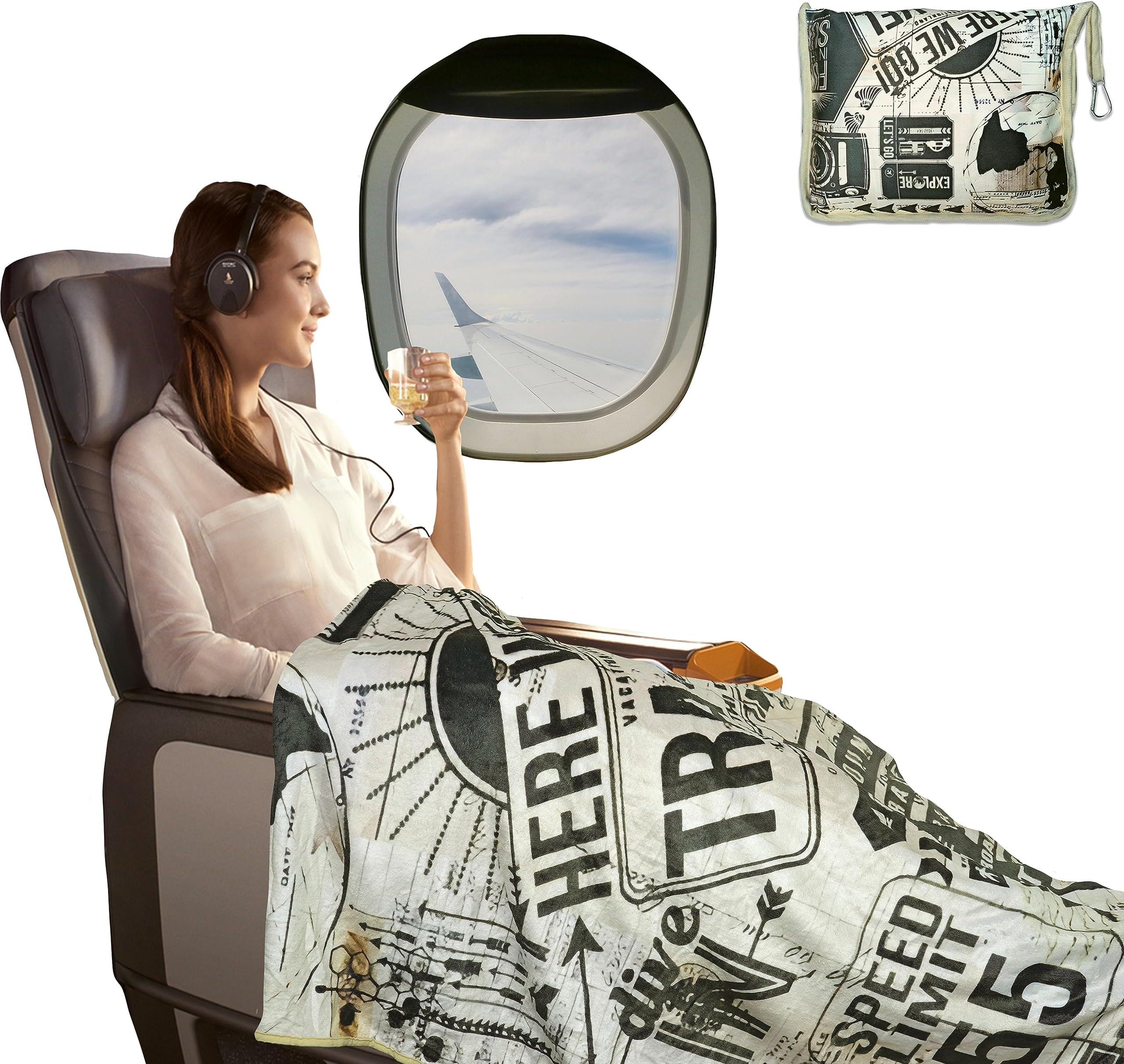 sesany Travel Blanket Airplane Compact with Bag & Luggage