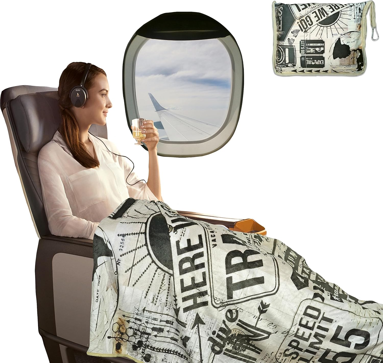 sesany Travel Blanket Airplane Compact with Bag & Luggage