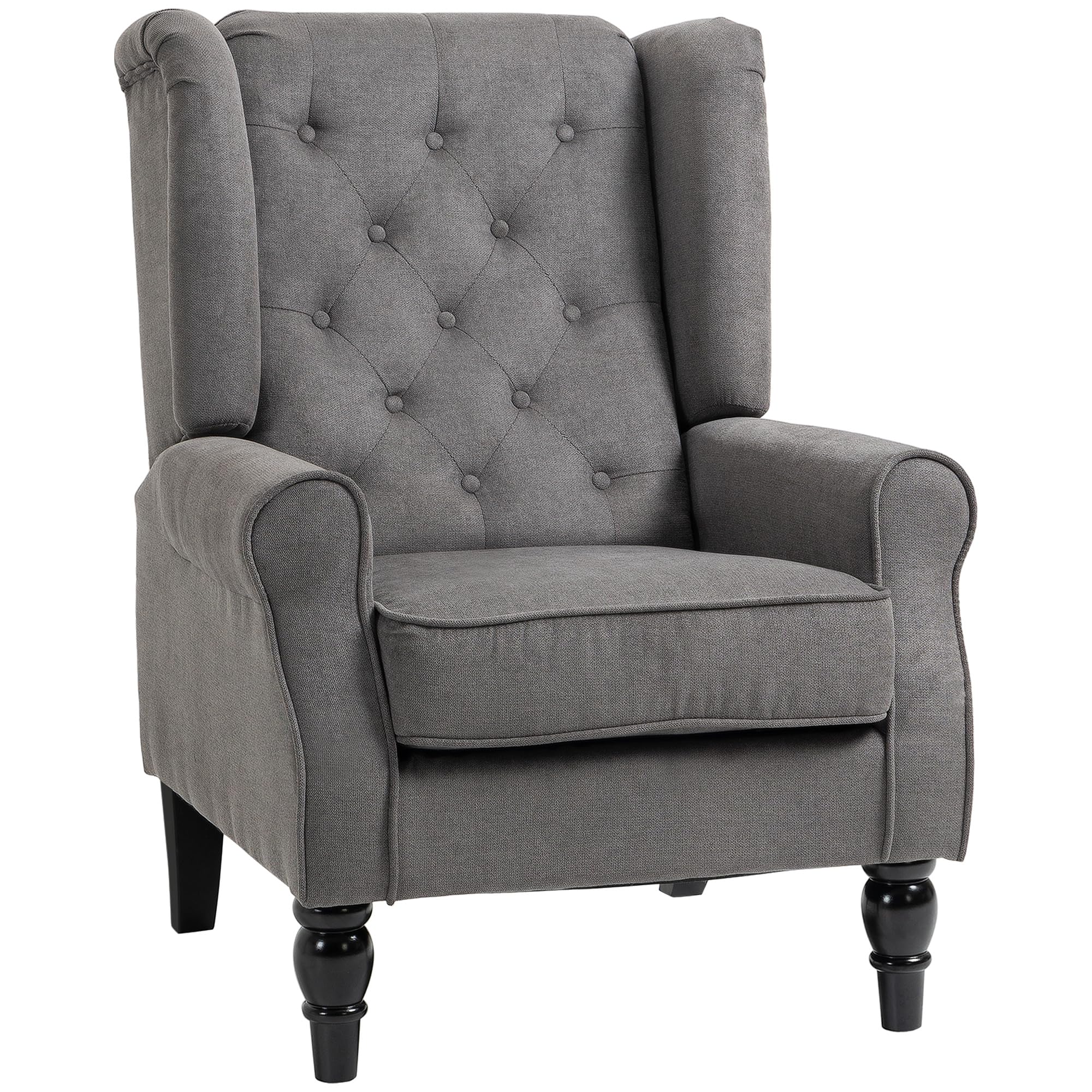 HOMCOM Wingback Accent Chair, Snow Flannel Armchair with Thick Spring Cushion, High Back, Solid Wood Legs, Retro Button Tufted Reading Chair for Living Room, Bedroom, Dark Grey — image 1