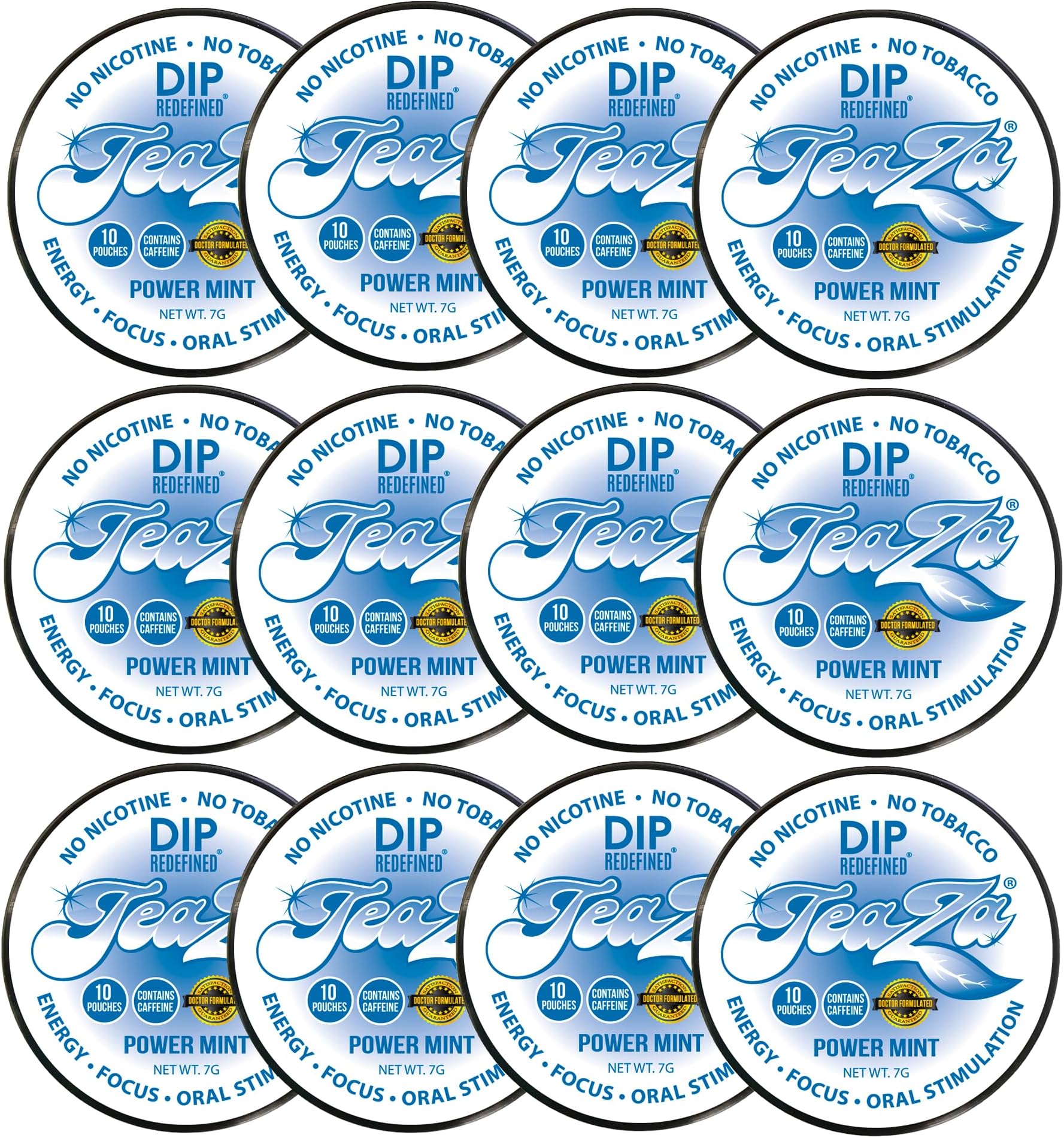 TeaZa Energy Pouches Power Mint - Nicotine Alternative - 12 Pucks