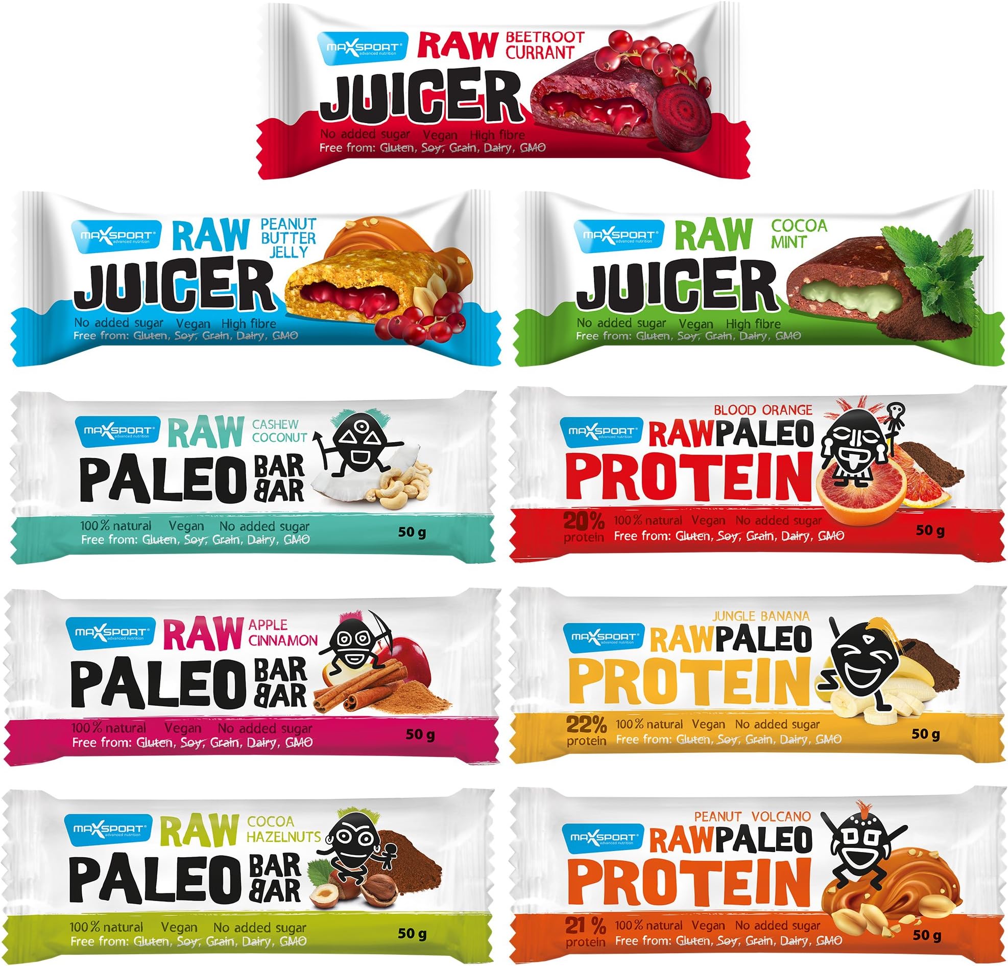 Maxsport Nutrition Raw Paleo Bars all Flavors - 9 pack