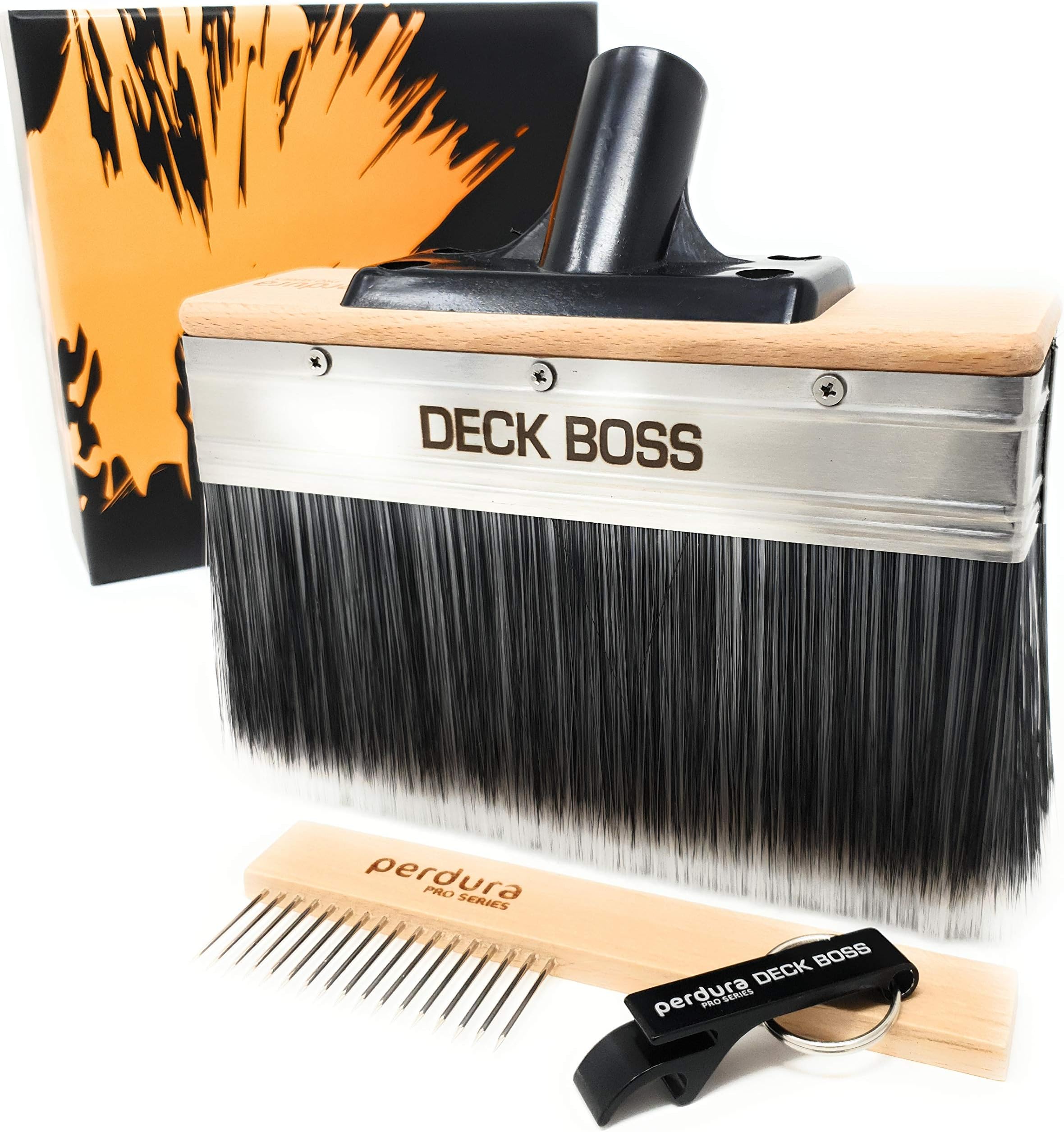 Deck Stain Brush Applicator - Deck BOSS by Perdura - 7 inch Paint Brush - Stain Seal and Paint for Floor and Fence - Brush Tool for Water and Oil Based Coatings on Wood and Concrete Rough or Smooth