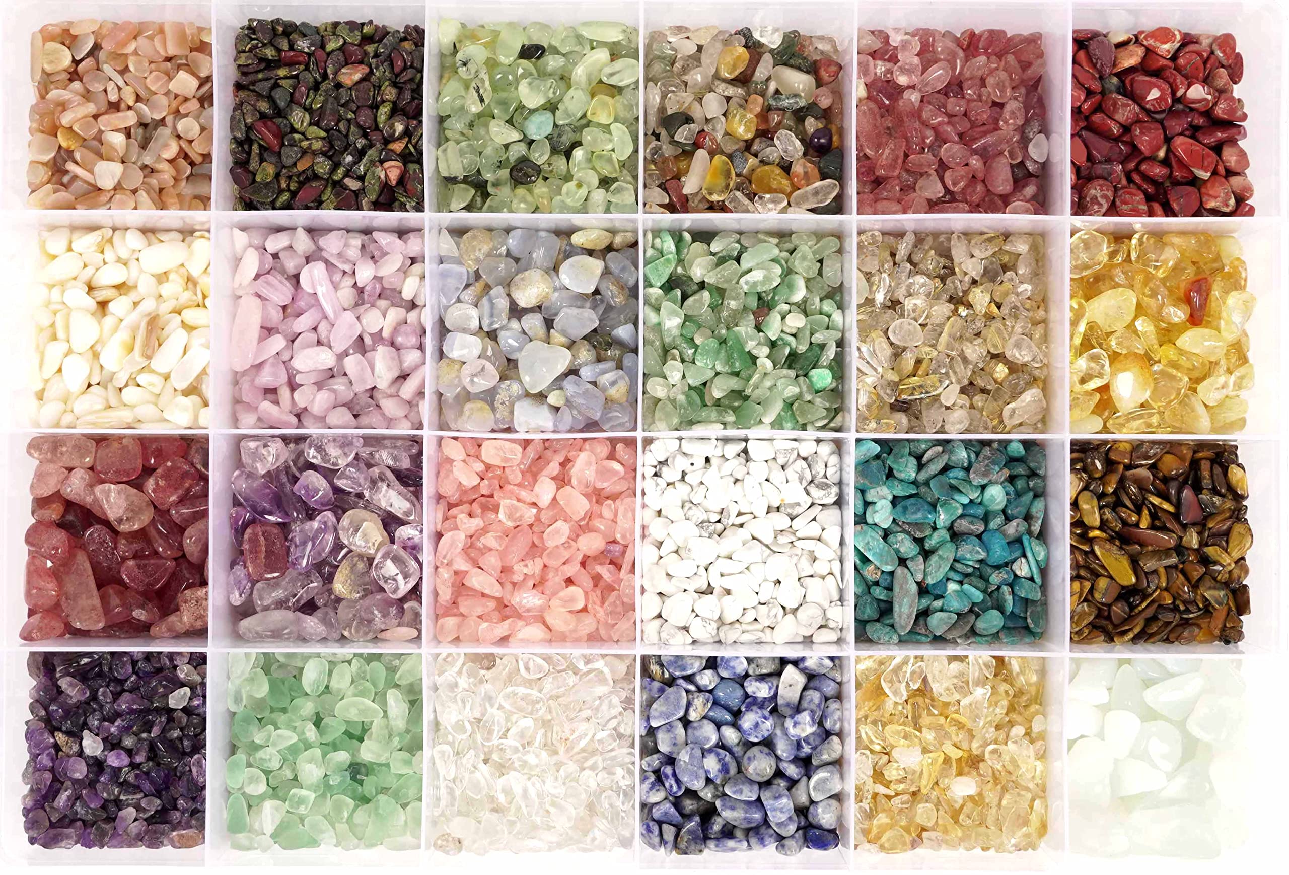 REIKIERA4 Lbs Gemstone Chips Irregular Shaped Crushed Crystals Well,Polished Healing Energy Stones Raw Natural Crystals for DIY Jewelry Making Set of 24 Color Stones with Box