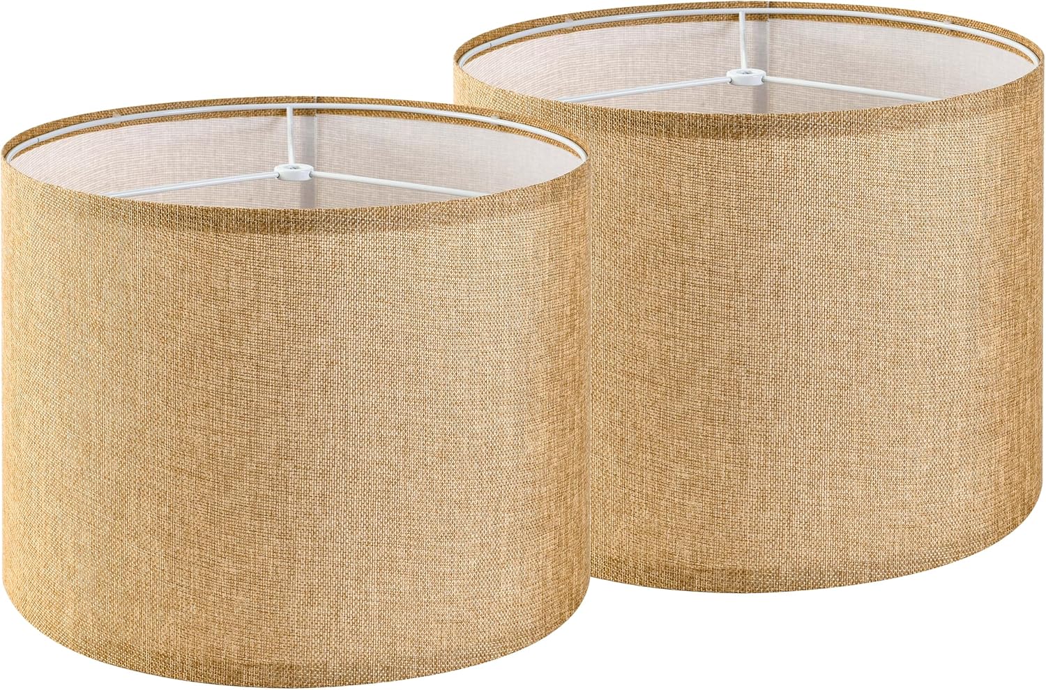 GO&SO Set of 2 Brown Medium Drum Lamp Shades 13" Top x 13" Bottom x 10" High (Spider) Farmhouse Lampshades for Table Lamp & Bedside Lamp - Handcrafted 13*13*10 inch-2 Pack Brown