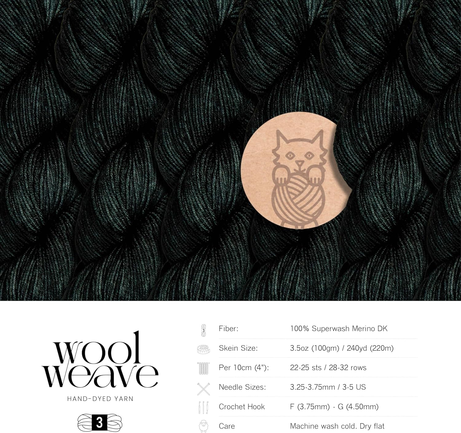 Superwash Merino Wool Yarn for Knitting & Crocheting - Premium Hand Dyed Yarns, 100gr, 240 Yards DK Weight - Luxurious, Soft & Durable Black Yarn