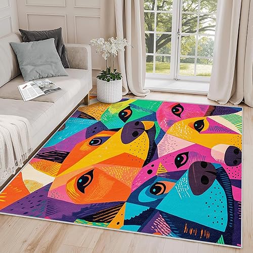Miniatura 7 de Alfombras abstractas para sala de estar 8x10 - Alfombra abstracta, alfombra de 4x6, alfombra de área geométrica multicolor de estilo pop art,