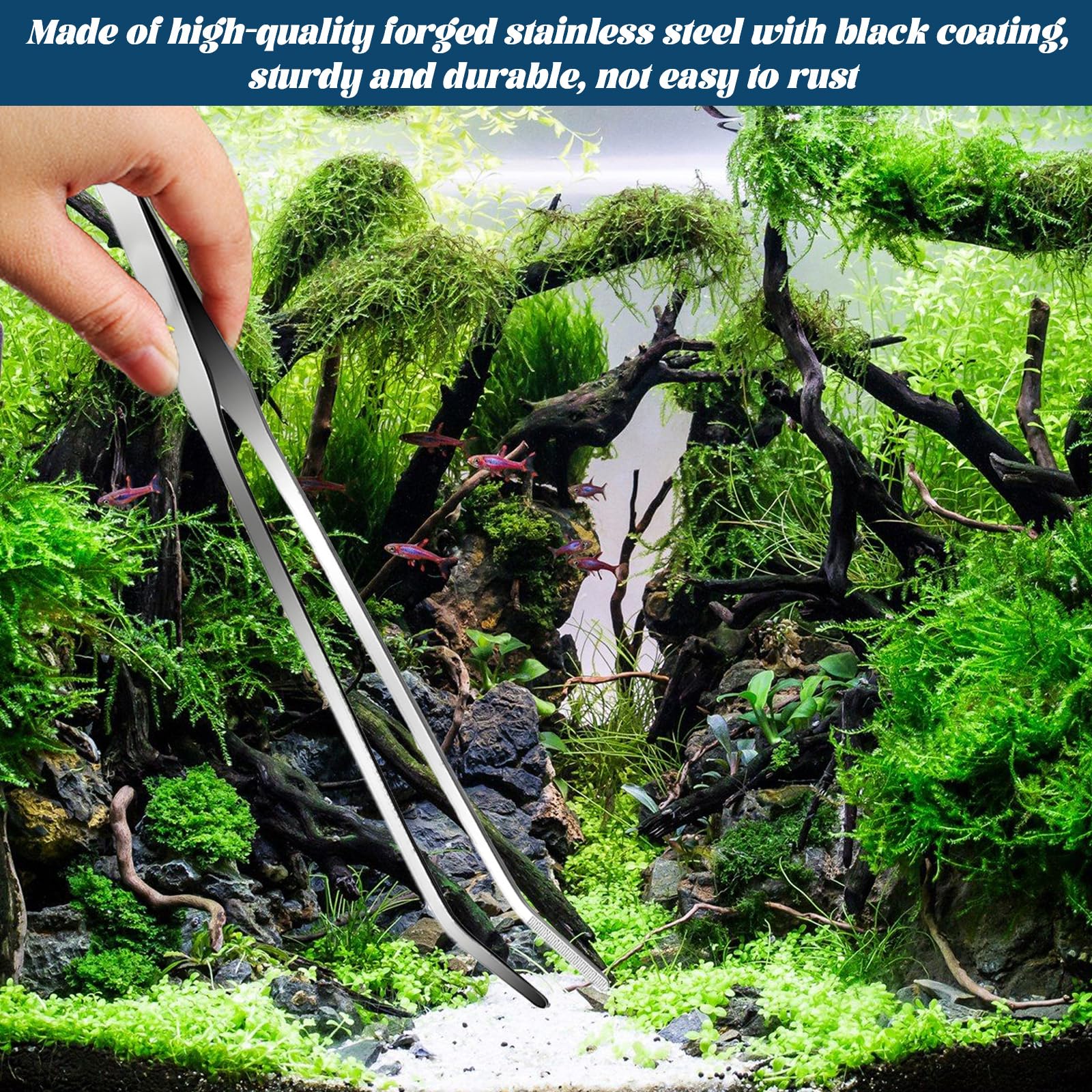 hioseyre 2 Pcs 10.6inch Feeding Tongs, Extra Long Stainless Steel Aquarium Tweezers with Rubber Tip - Image 4