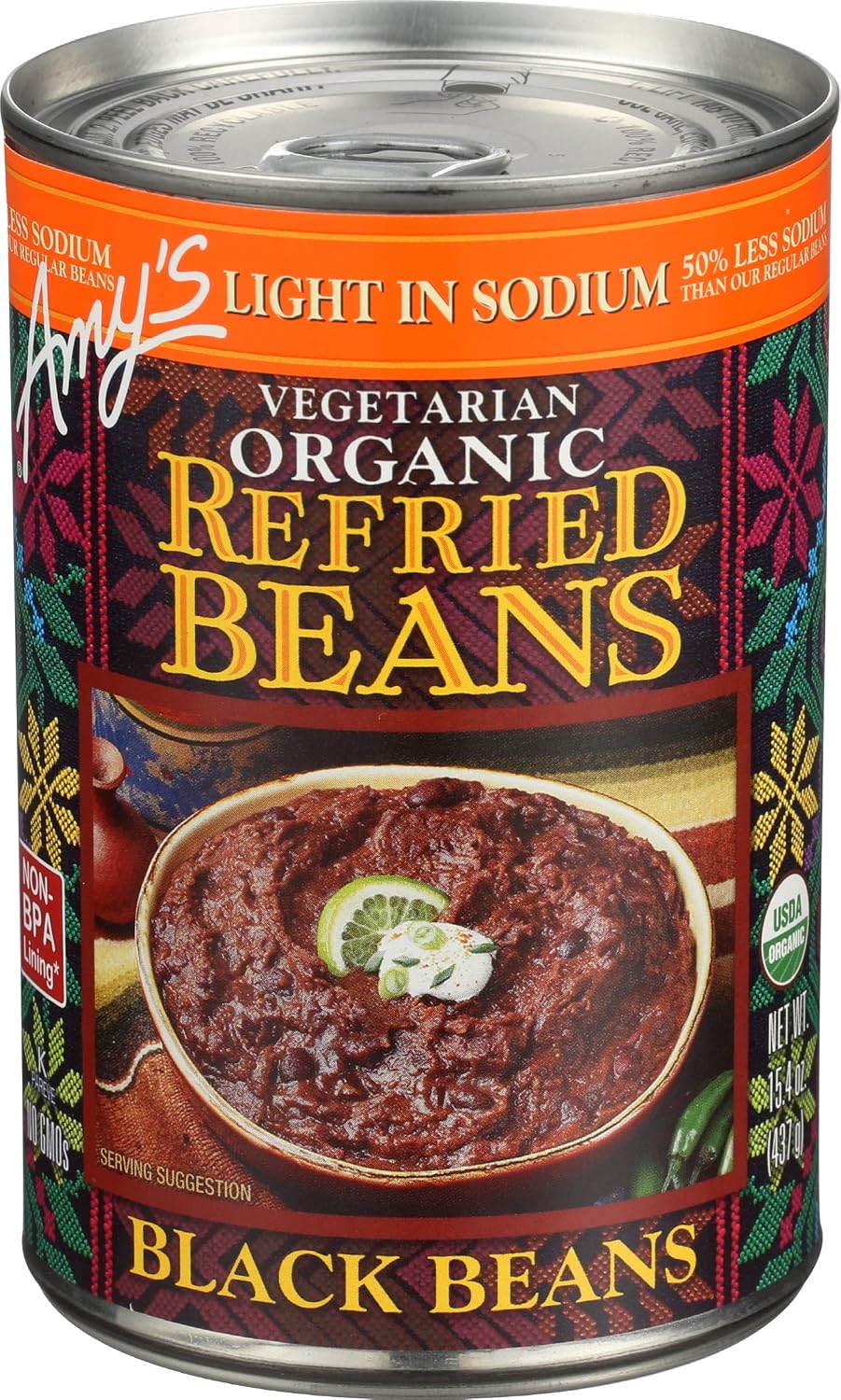 Amy's Organic Low Sodium Refried Black Beans, 15.4 OZ