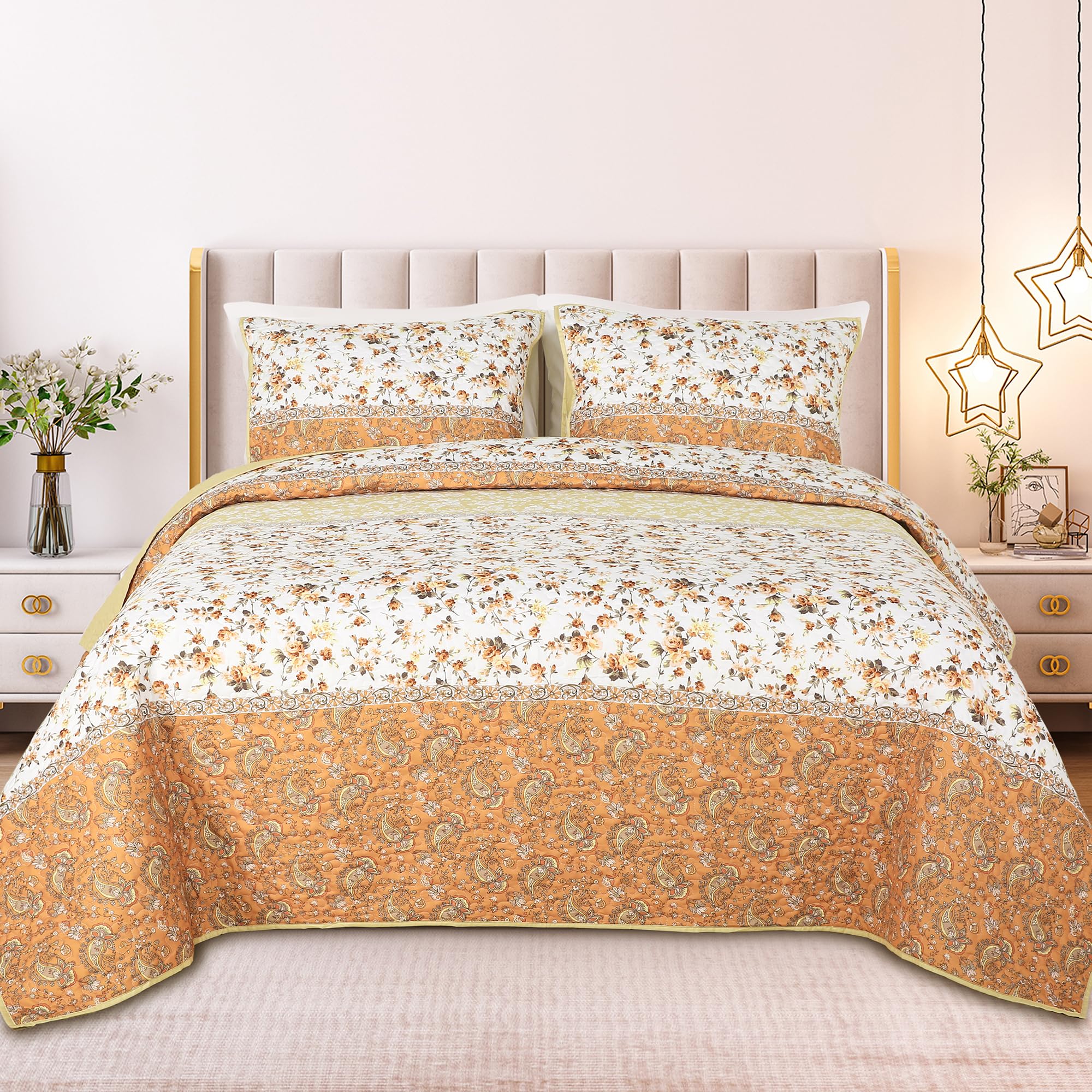 Rosecret 2-Piece Patchwork Floral Quilts Twin Size, Lightweight Reversible Boho Printed Quilted Bedspreads, Soft Microfiber Coverlet Quilt Bedding Set