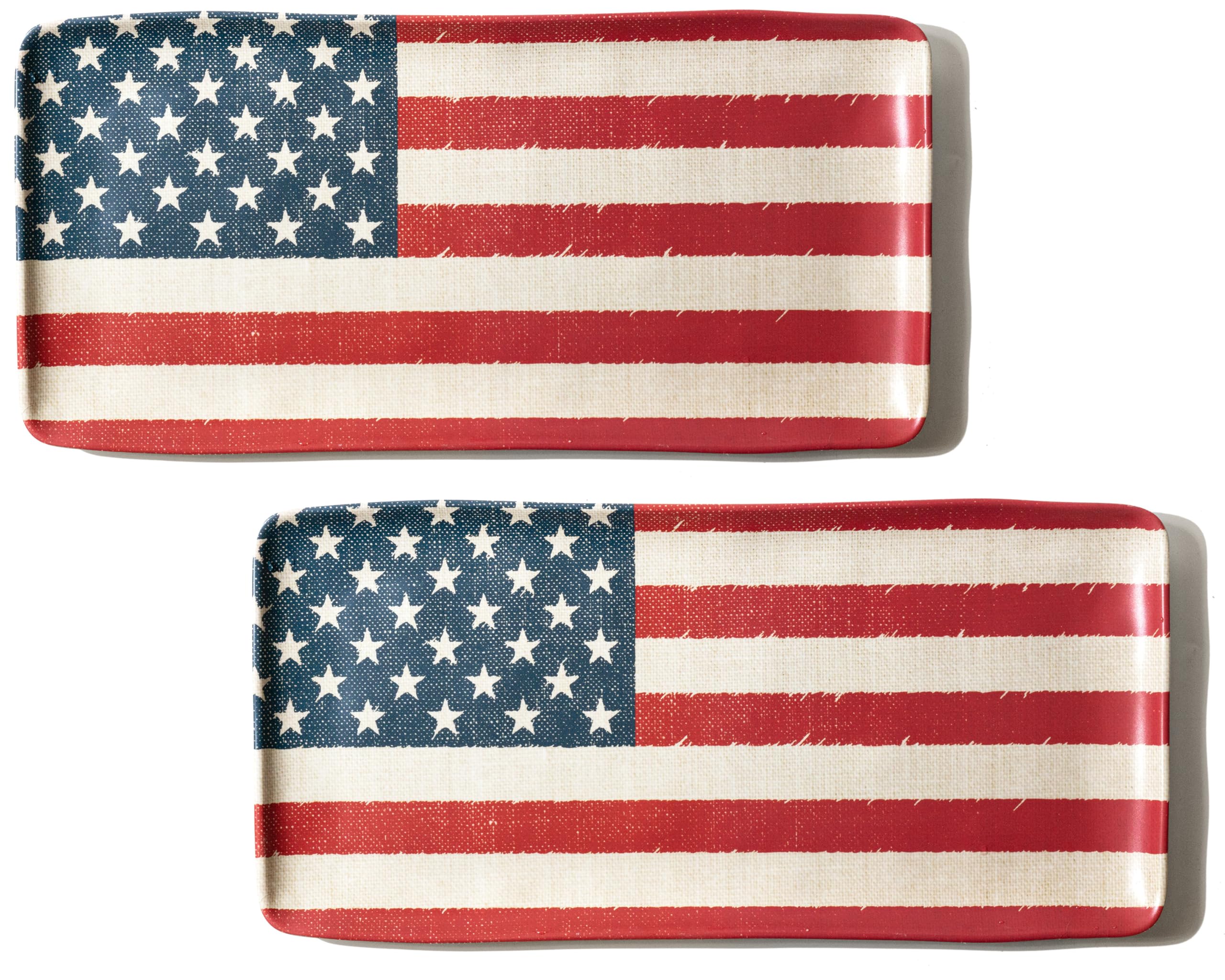 Photo 1 of *1 is damaged* KINGEN American Flag Serving Platter, Rectangular 15inch Serving Dishes Set of 2 for Entertaining, Durable & Dishwasher Safe, Bamboo Serving trays for party, Cheese, 4th of July Series, Red White Blue