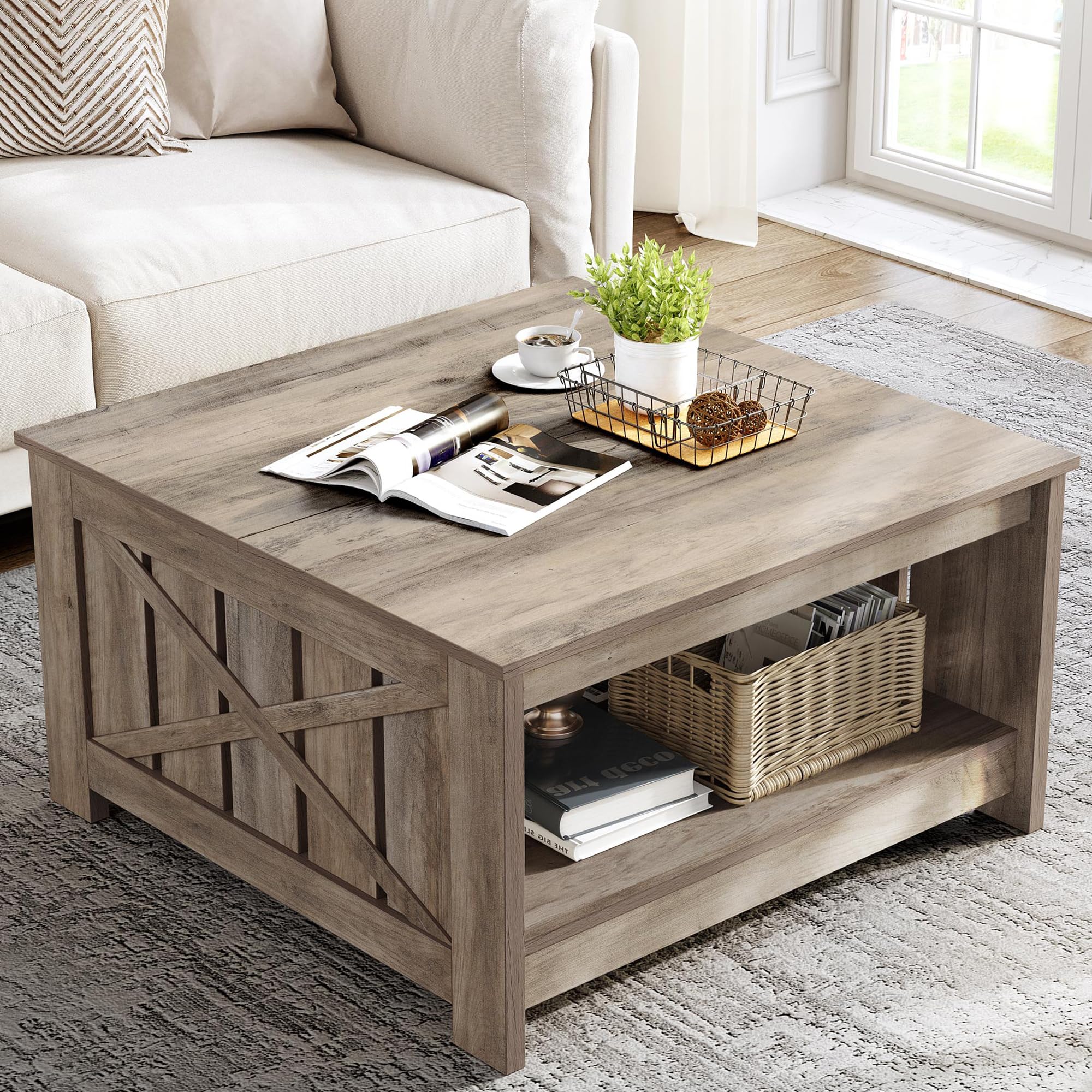 YITAHOME Coffee Table with Storage Farmhouse Coffee Table