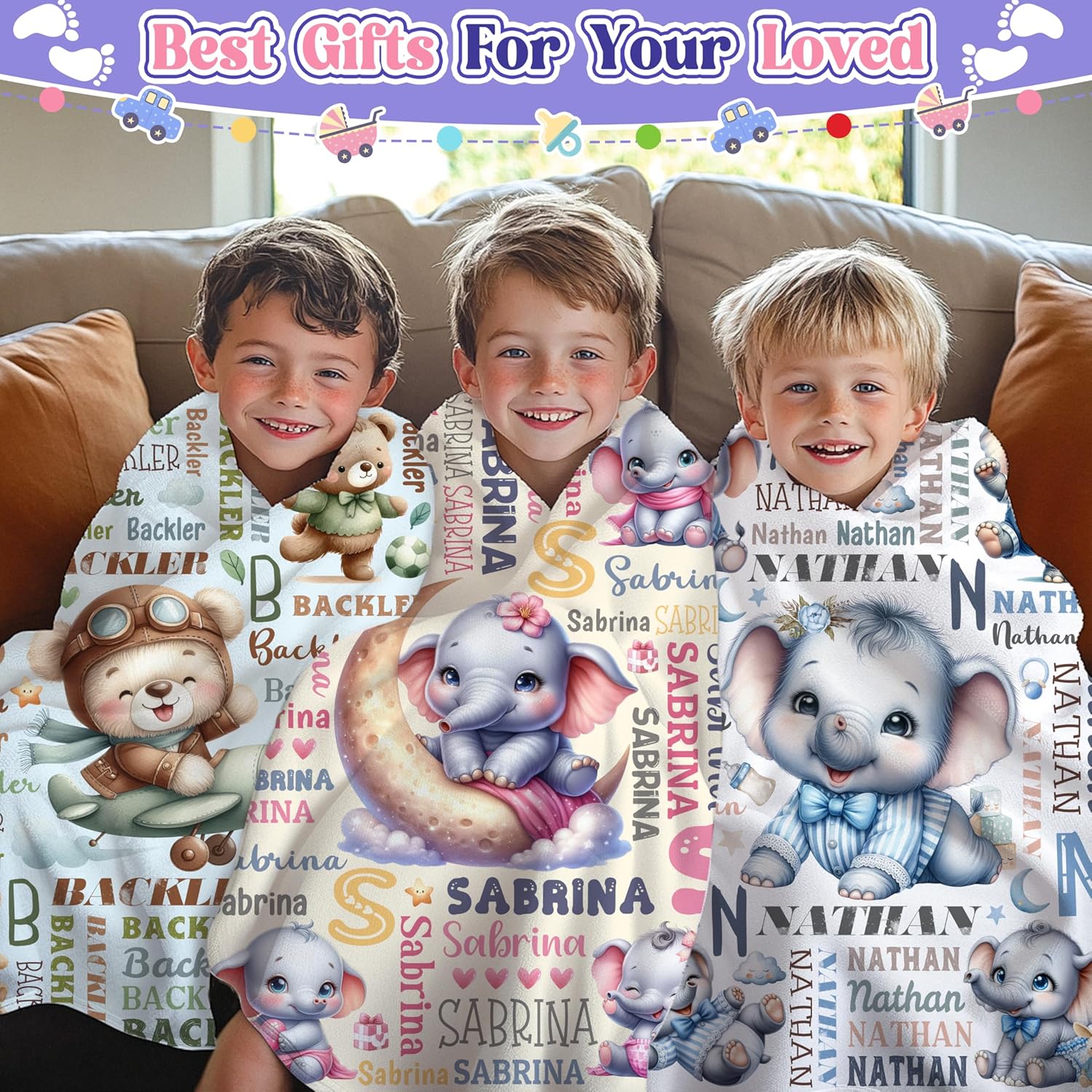 Personalized Pink Elephant Custom Baby Blanket with Name,Customized Elephant Throw Blanket,Soft Cozy Personalized Baby Gifts Throw for Girls Newborn Nursery Stroller Crib Decor Christmas Birthday Gift