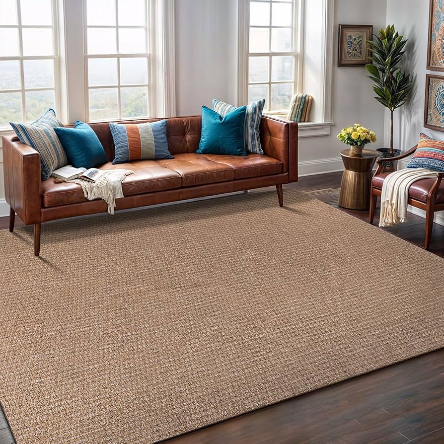 Easy Jute Rug 5x7 Indoor Outdoor Natural Rugs Solid Fiber Rug Woven Area Rug Boho Easy Clean Inside Carpet for Living Room Bedroom Dining Room Hallway or Outdoor Patio Porch (5 X 7 Natural)