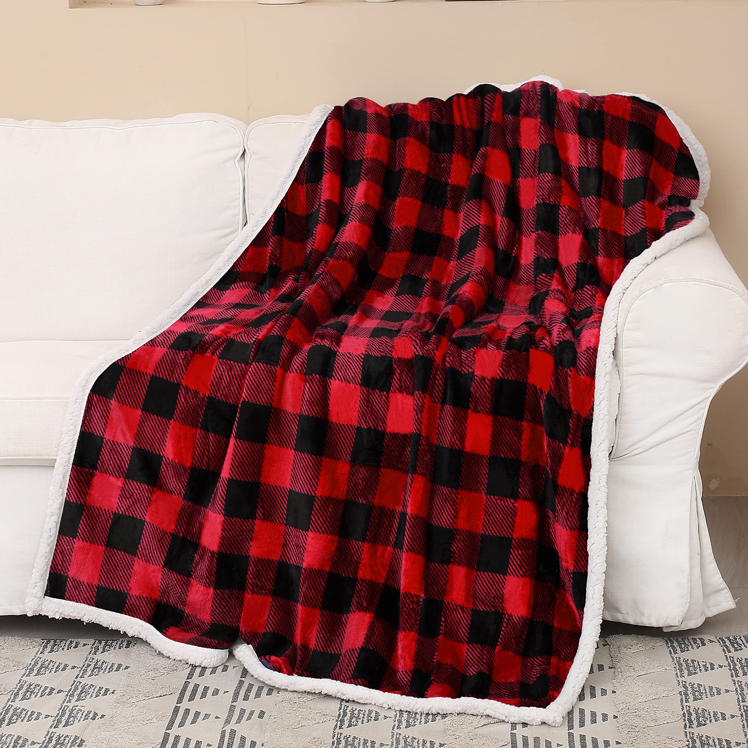 Catalonia Classy Tartan Sherpa Throw Blanket, Warm Thick Soft Fluffy Plush Couch Throw, Re...