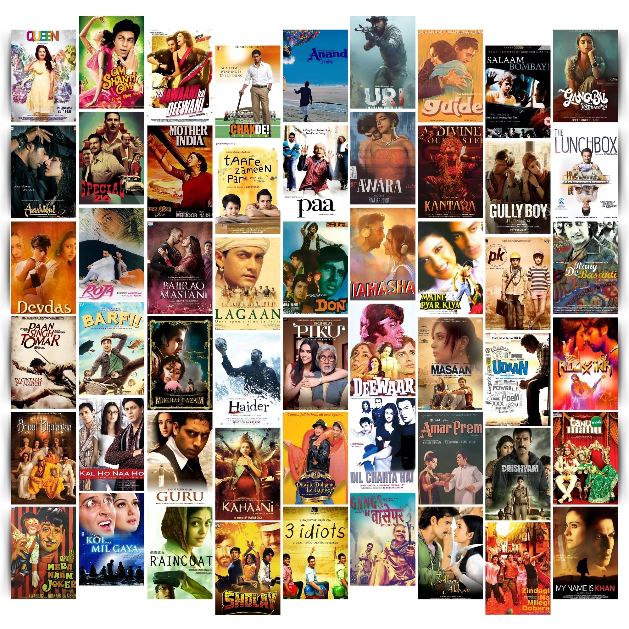 Posters Inc Bollywood Posters Pack of 54 | 4x6 Inch Aesthetic Wall Art for Bedroom, Living Room & Gym | Home Decor Items, Collage Art Kit, Gifts for Women & Friends | 300 GSM Paper
