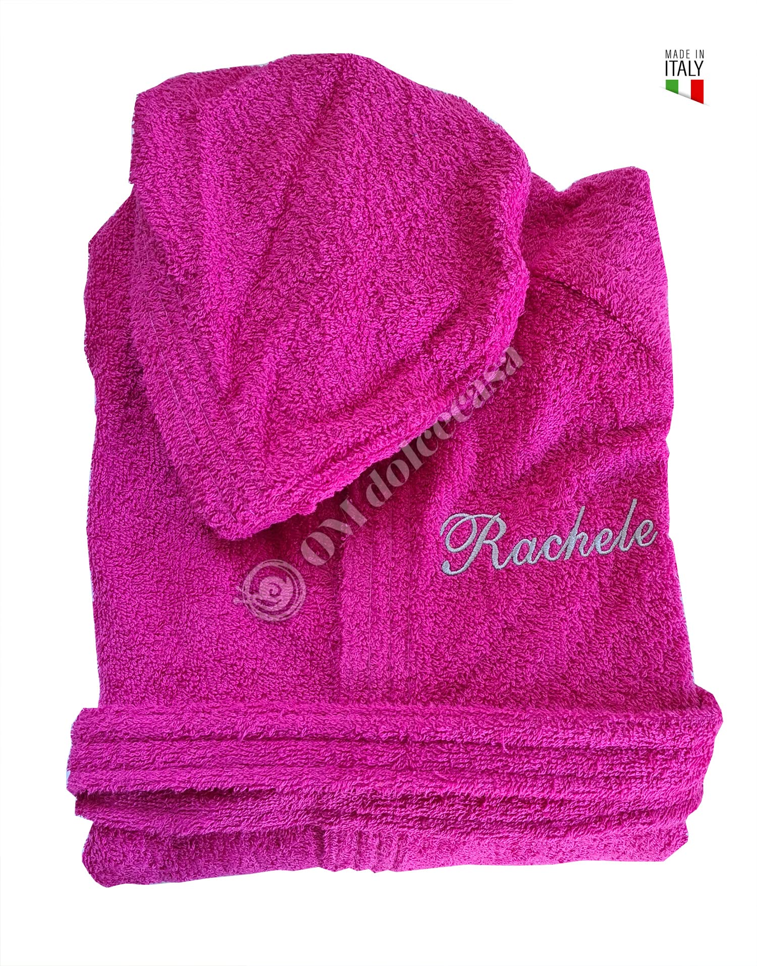 OM DOLCE CASA Accappatoio Unisex Bambini da 4 a 12 anni colorato 100% spugna di cotone Prodotto in Italia (Arancione compreso Ricamo, 8_10 Anni)