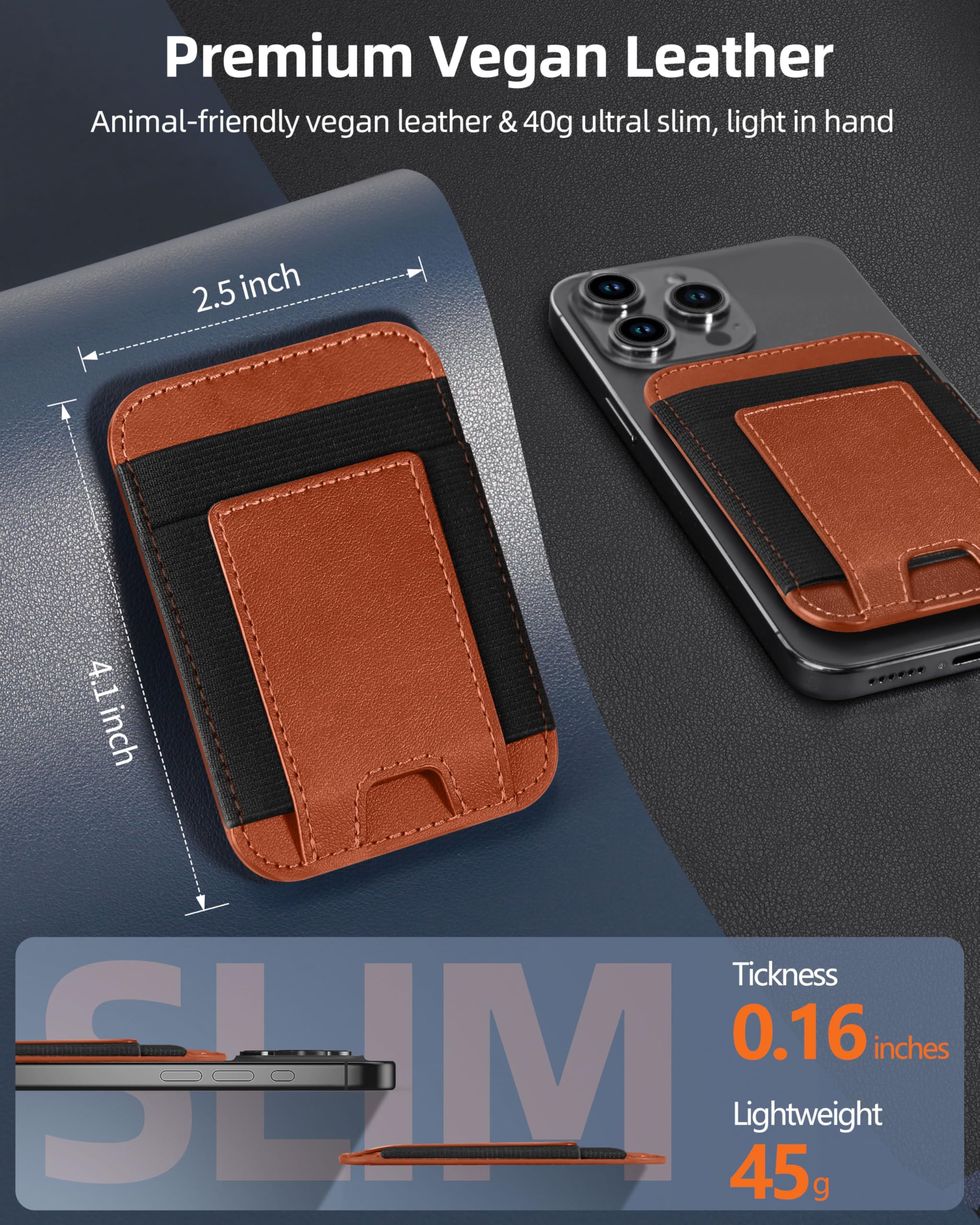 ExtreLife Cartera magnética más Fuerte, Bloqueo RFID, 7 Ranuras para Tarjetas, Cuero Vegano, marrón, Unisex, Adultos, usuarios de Apple iPhone, Minimalista, Compatible con MagSafe