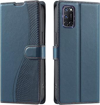 Compatible with Oppo A92 Leather Case Cover, with Card Slot Wallet PU Leather flip Phone Case Blue
