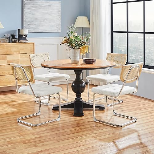 Miniatura 2 de Yaheetech Juego de 4 sillas de comedor de ratán, sillas de cocina modernas de mediados de siglo con patas de metal y asiento tapizado para el hogar,