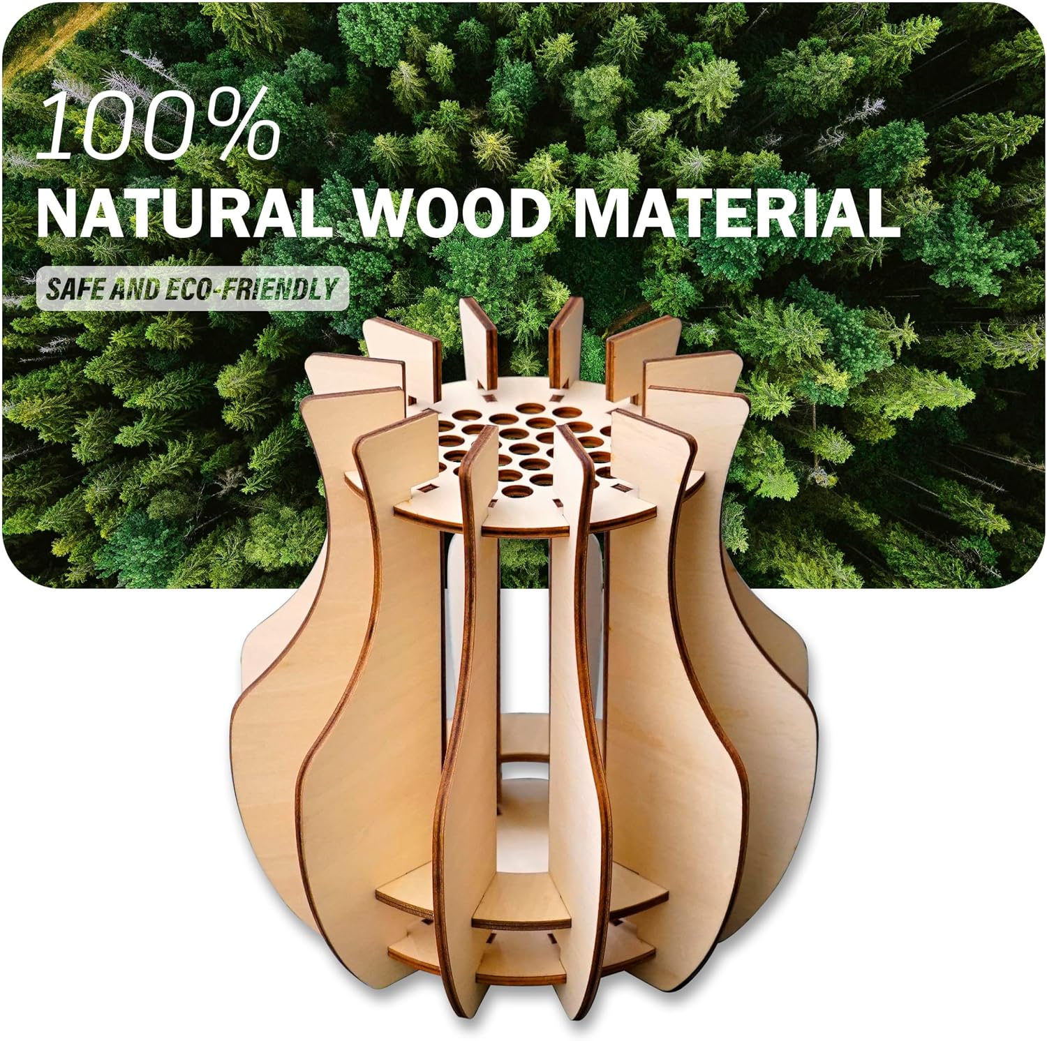 Generic Wooden Puzzle Vase for Lego Flowers - 15 Pieces, Ideal for Home & Office Decoration, Good Gift for Lego Flower Lover, Ages 3+ image 3